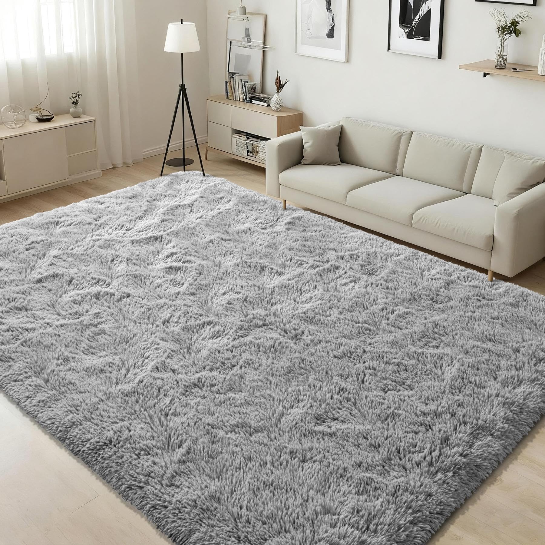 ISEAU 5x8 Area Rug for Living Room, Grey Rugs for Bedroom, Kitchen, Soft Shaggy Carpets, Fluffy and Machine Washable Mats, Under Bed, On Nursery