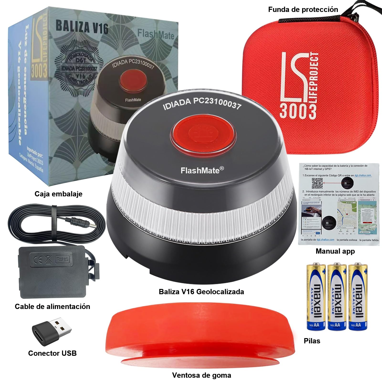 LifeProject3003 - Baliza v16 geolocalizada, v16 homologada dgt geolocalizacion 3.0, Baliza v16 homologada dgt con geolocalizador