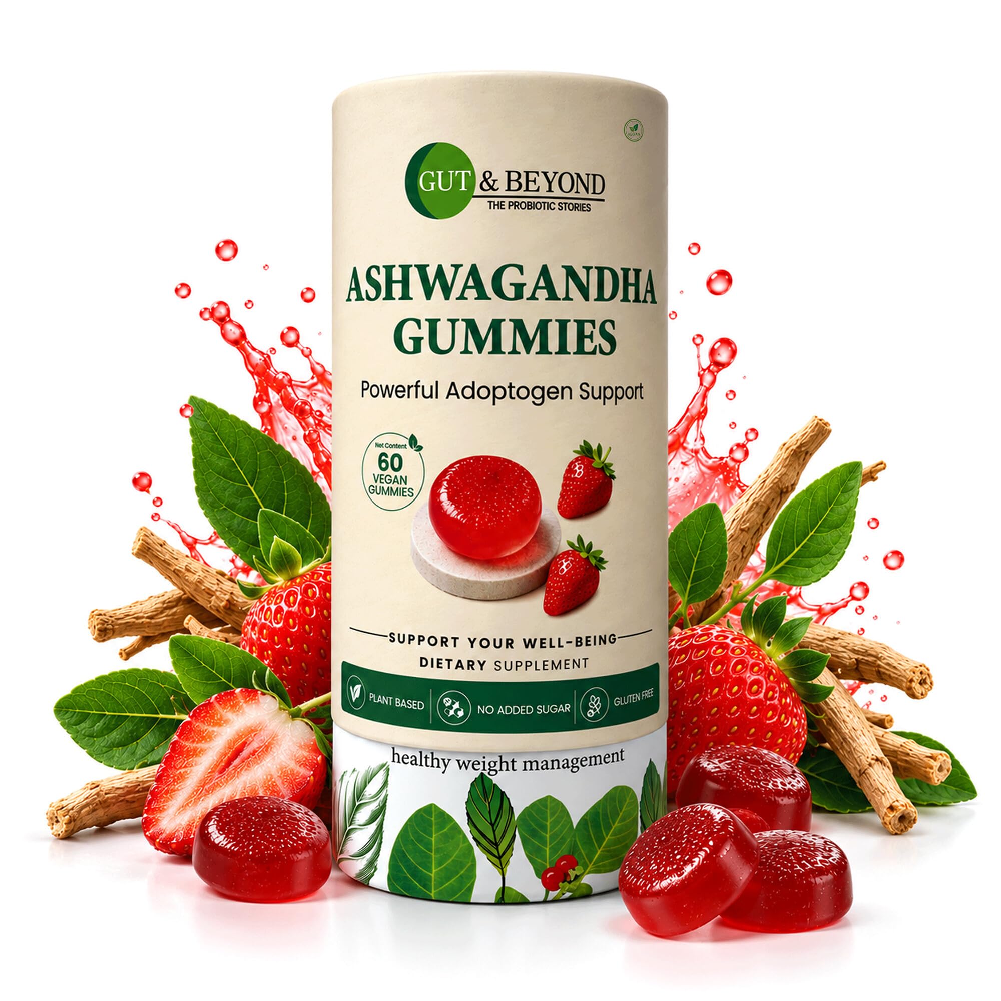 [BRSRACYZOQDR4DI4] GUT & BEYOND Ashwagandha Gummies (1 months 60 gummies)| Stress Relief & Energy Support | Herbal Adaptogen Supplement | Strawberry flavour