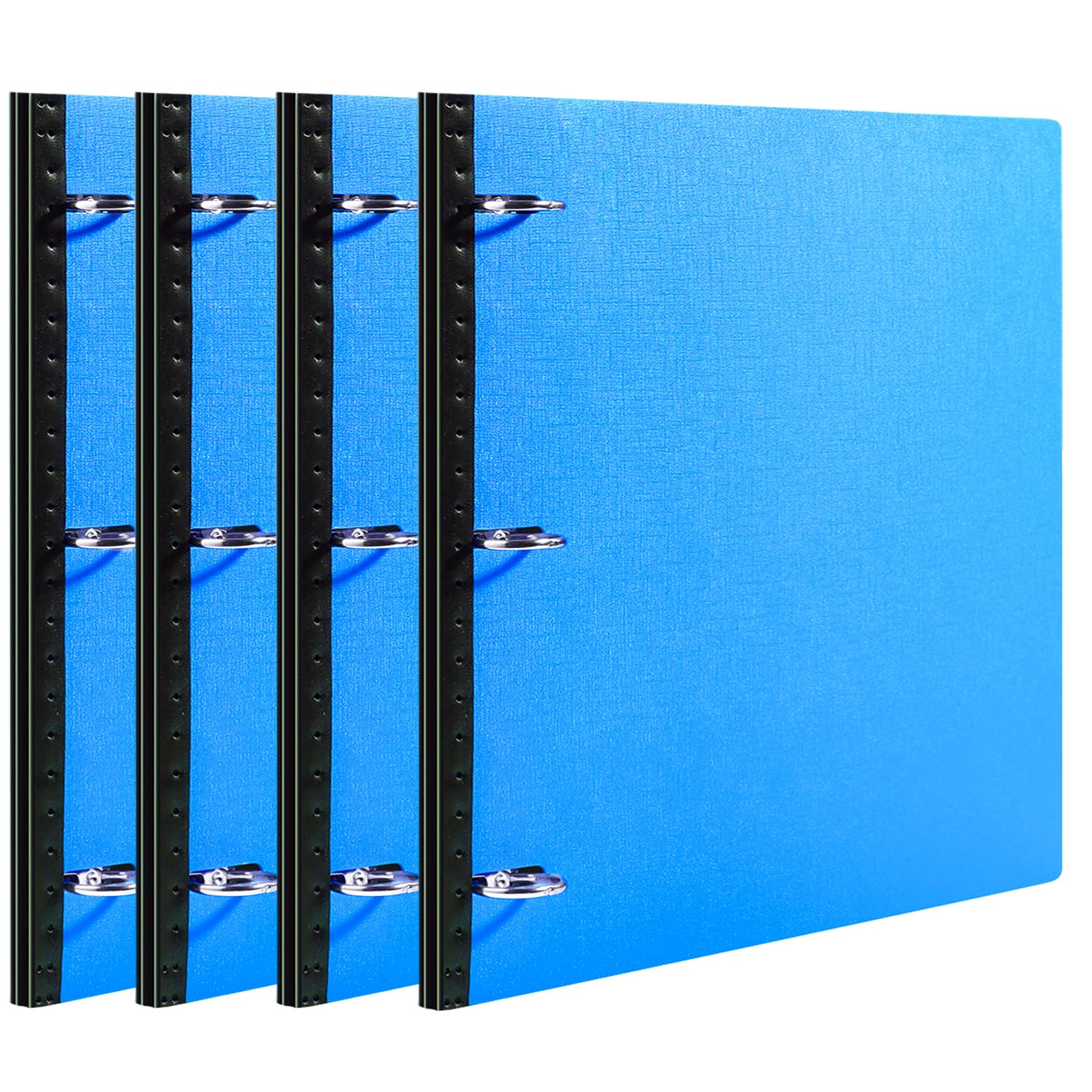 WOT I Telescoping 3 Ring Binder 4PCS, Flexible Binder with Elastic Rubble Spine+Heavy Duty Round Rings, Holds 160 Sheets 8.5x11 inch Paper, Flat Lay, Blue