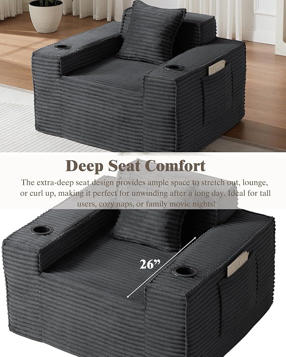Modern Corduroy Bloneless Couch Sofa (Deep Gray,Loveseat Sofa)