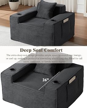 Modern Corduroy Bloneless Couch Sofa (Deep Gray,Loveseat Sofa)