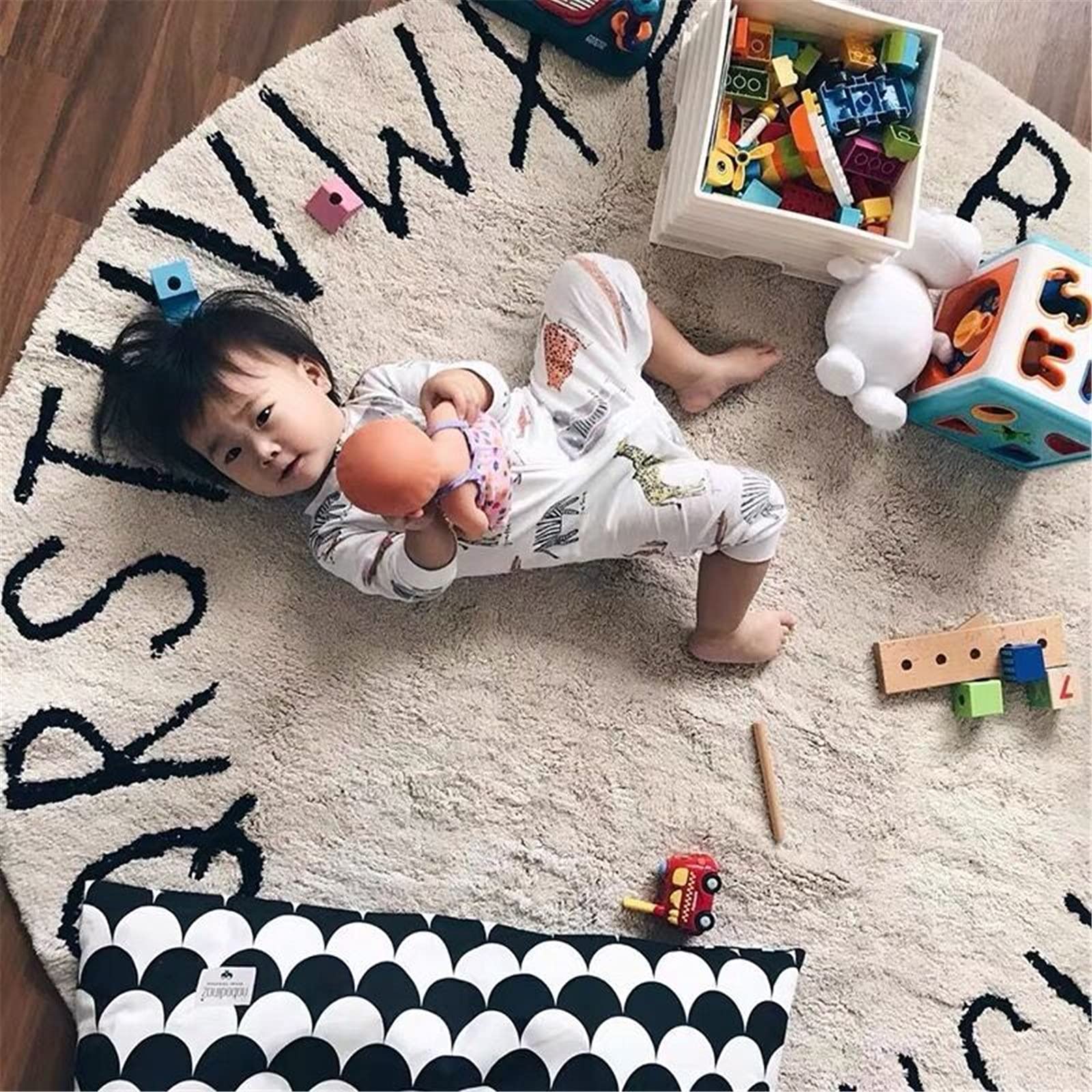 SWECOMZE Rund Weich Alphabet Kinder Teppiche rutschfeste Waschbare Kinder Pädagogischer Lernteppich für Schlafzimmer Wohnzimmer Spielteppich Für Kinderzimmer (Rosa,120 * 120CM)
