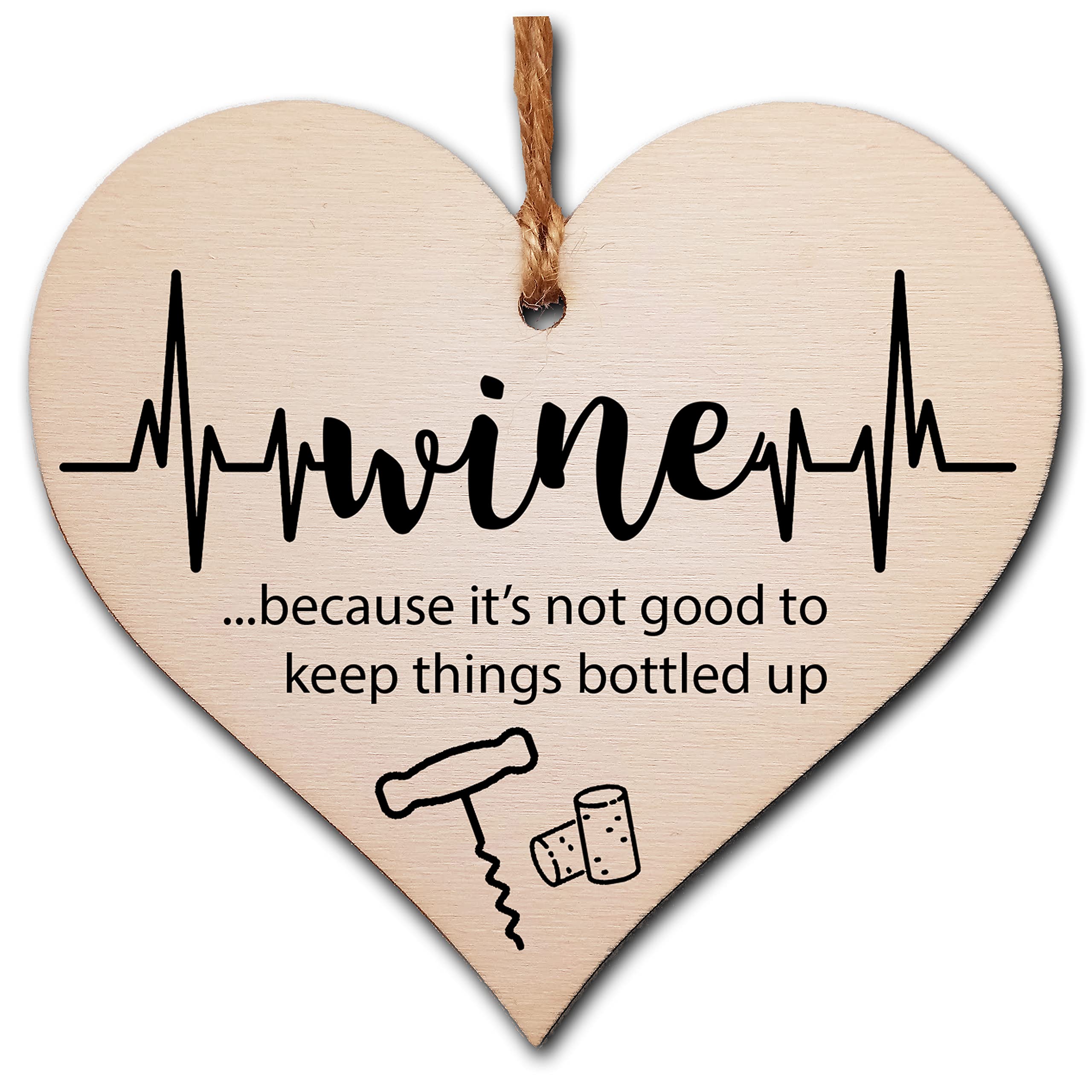 The Plum Penguin Brown Handmade Wooden Hanging Heart Plaque Gift Wine Bottled Up Funny Novelty Friendship Card Alternative Wall Hanger Bottle Decoration