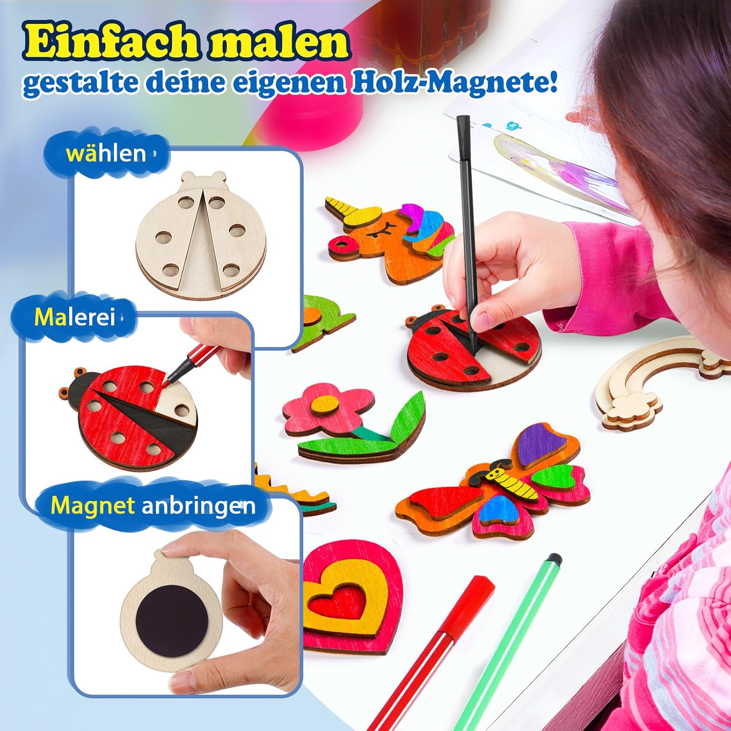 BLISSIQUEE 12PCS DIY Wooden Magnets Large 6-8CM Wooden Art and Crafts Supplies Birthday Gifts Crafts, Magnet Making Kit for Christmas Party Favors Basket Gift Stuffers