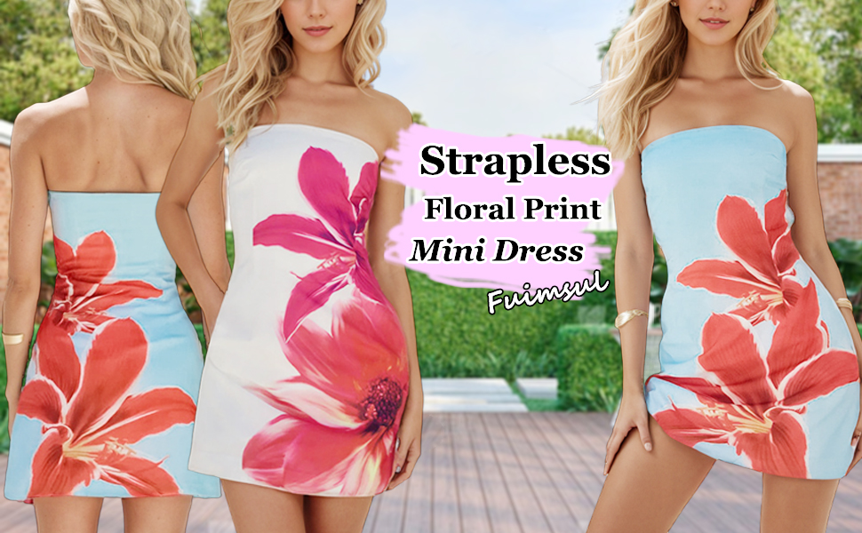 floral print wrap ruched strapless mini dress Glitter Floral Ruched Strapless Mini Dress