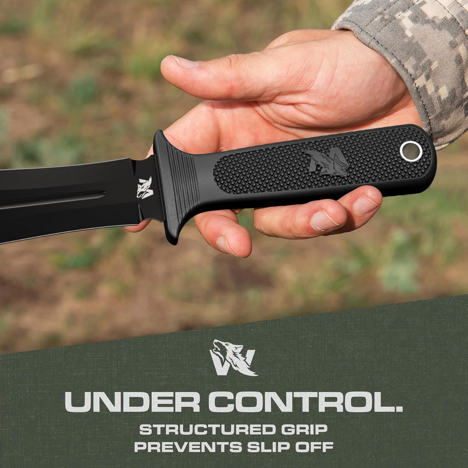 ODENWOLF W-SowCatcher Fixed Blade Knife with Sheath - Large Hunting-Knife made of D2 steel - Big Fixed Blade Double Edge Knives with TPE Handle