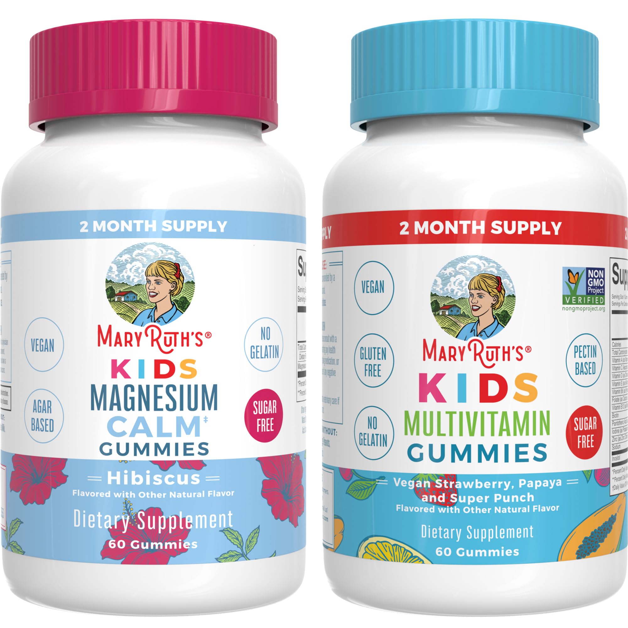 MaryRuth Organics Multivitamin (Strawberry) and Magnesium Calm Gummies (Hibiscus) for Kids | Clean Label Project Verified® | Vitamins for Overall Wellness and Sleep| Vegan, Non-GMO, Gluten Free