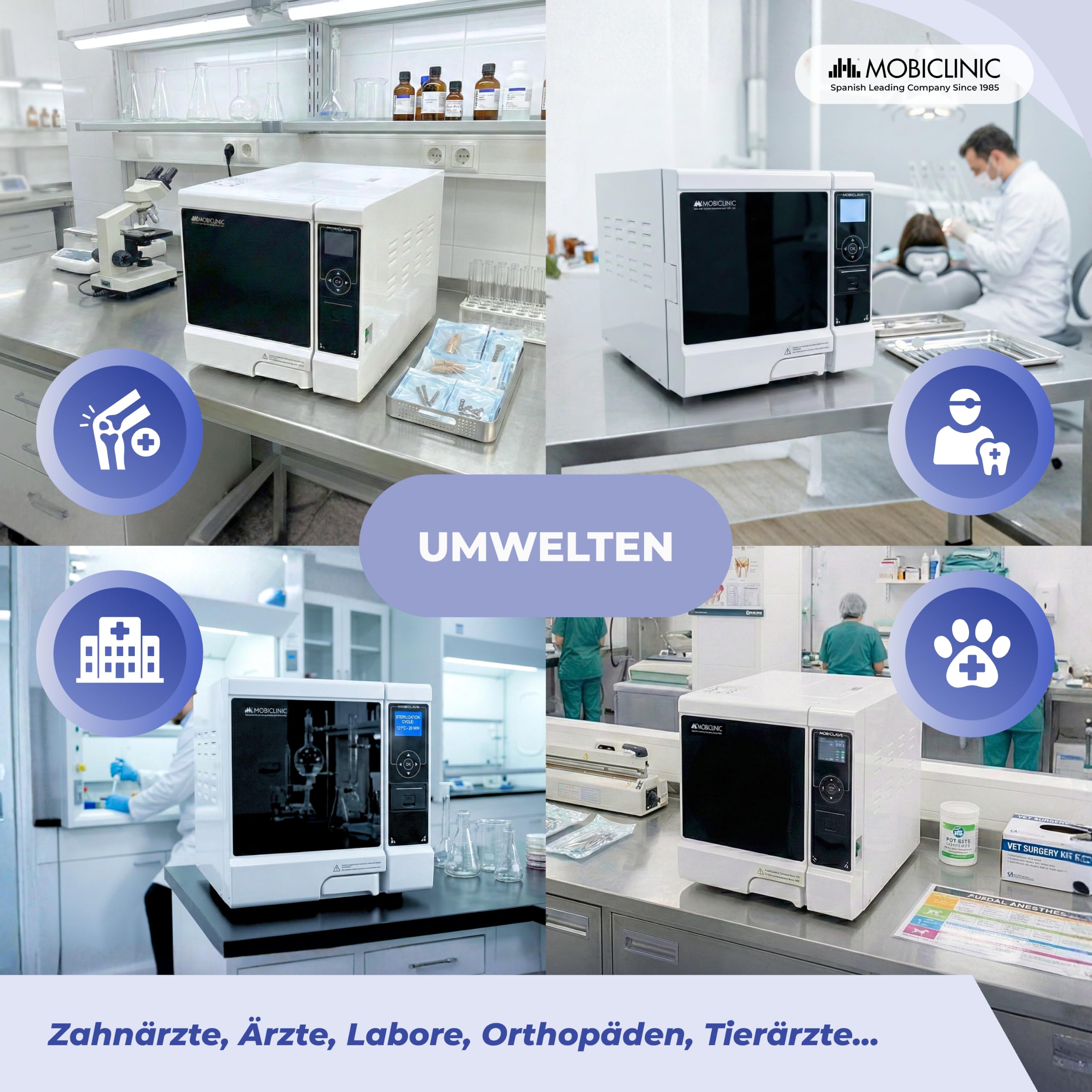 Mobiclinic®, Professioneller Autoklav, 12L-Dampfautoklav-Sterilisator, 99% Desinfektionsmittel mit 360°-Abdeckung, LCD-Bildschirm, anpassbare Programme, Drucker, USB, Kliniken und Labore, MobiClave