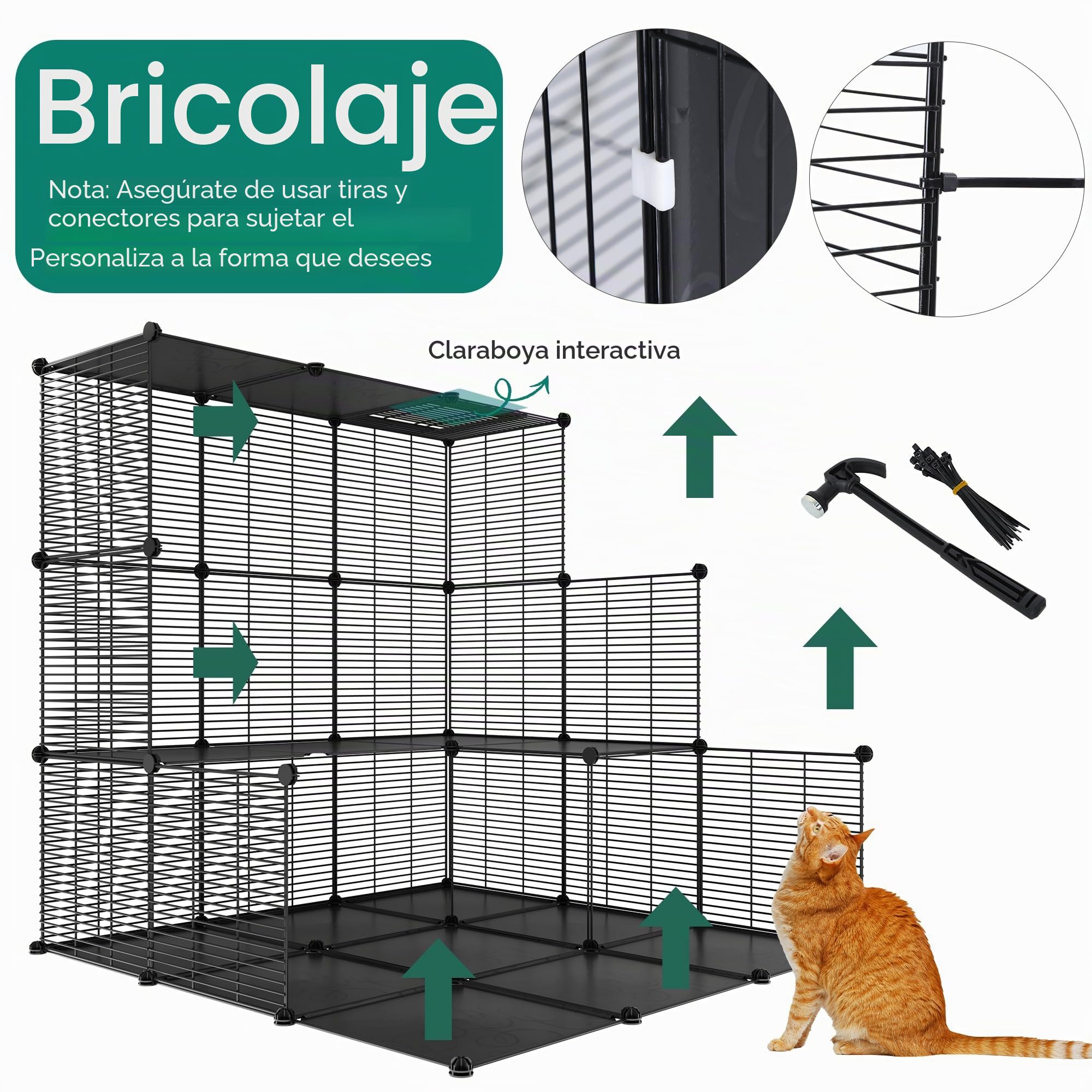 YITAHOME Jaula Grande para Gatos de 4 Niveles con Hamaca, 4 Puertas, 3 escaleras, para 1 a 3 Gatos, 104 x 72 x 140 cm