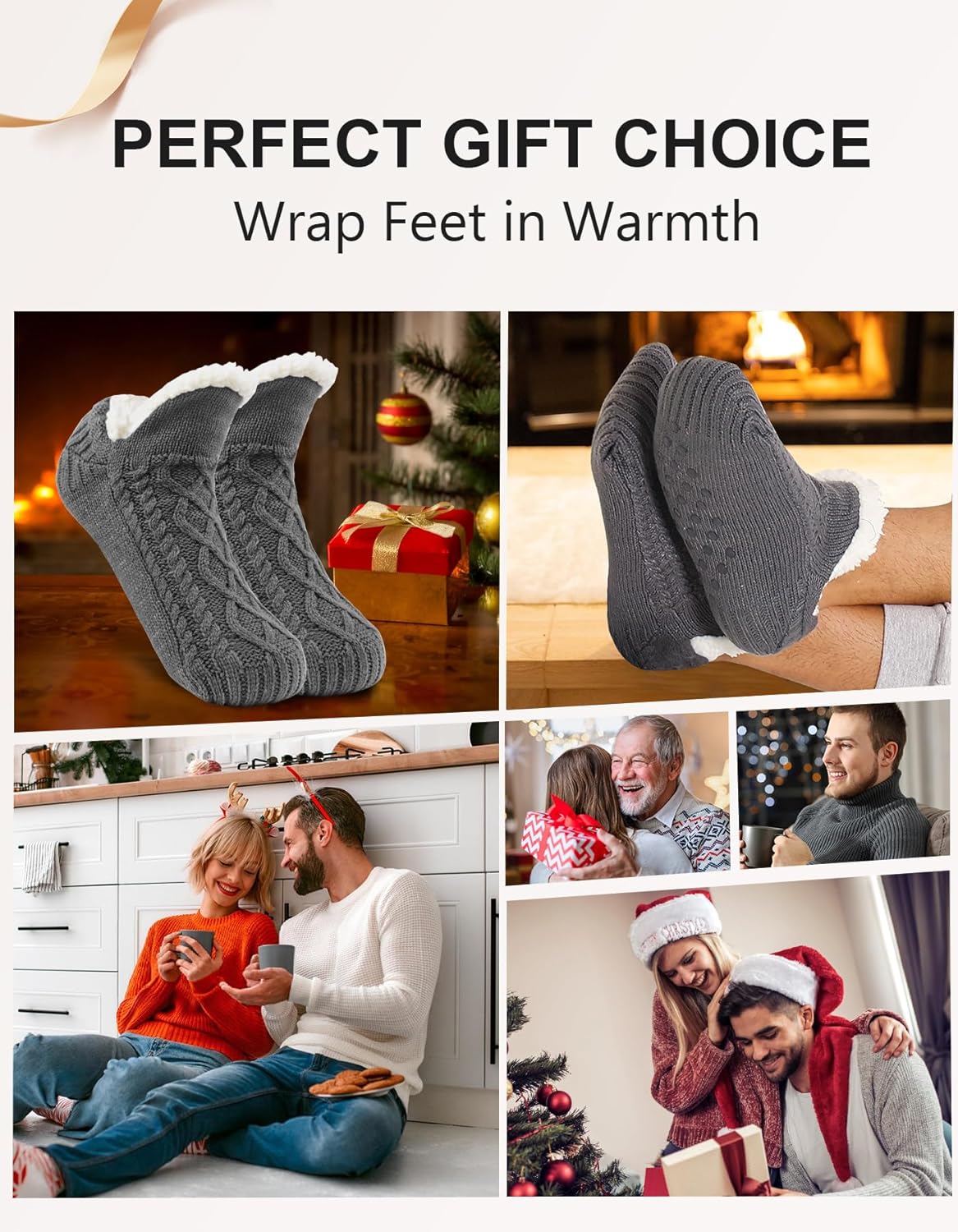 SIMIYA Winter Slipper Socks for Men Women with Grippers – Warm, Fuzzy, Fleece-Lined, Non-Slip, Cozy & Thick for Cold Weather - Image 6