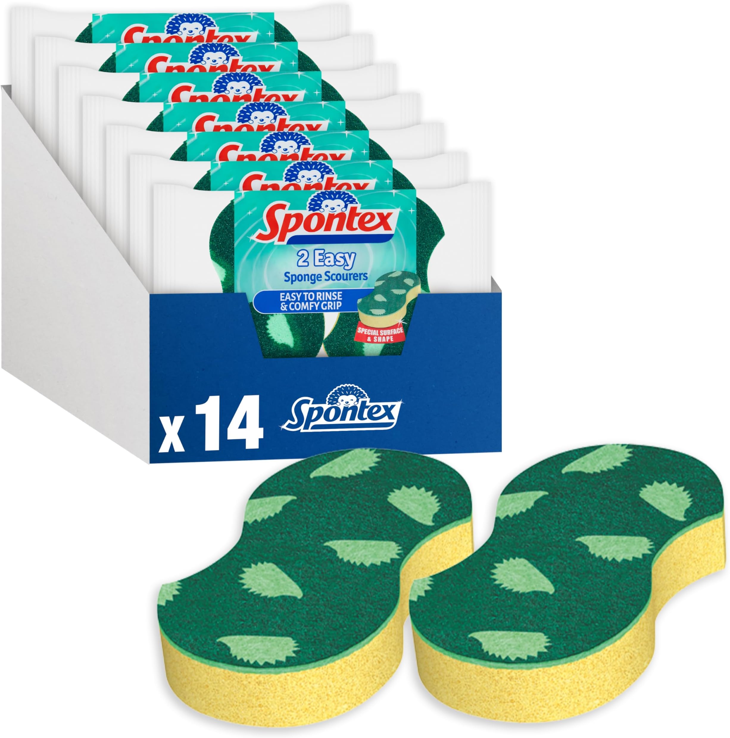 Spontex Easy Sponge Scourers Value Pack | Comfort Grip | 14 Count