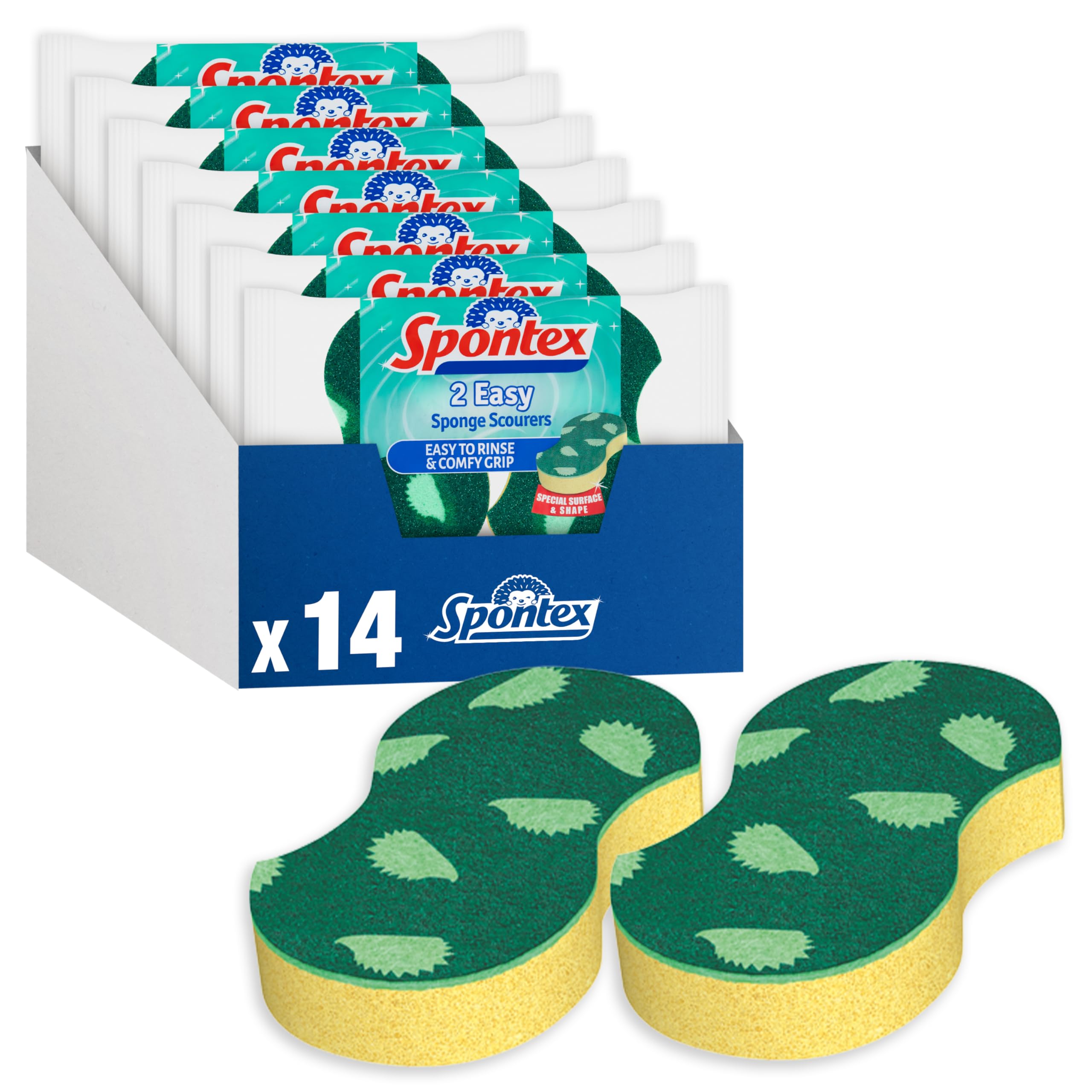 Spontex Easy Sponge Scourers Value Pack | Comfort Grip | 14 Count