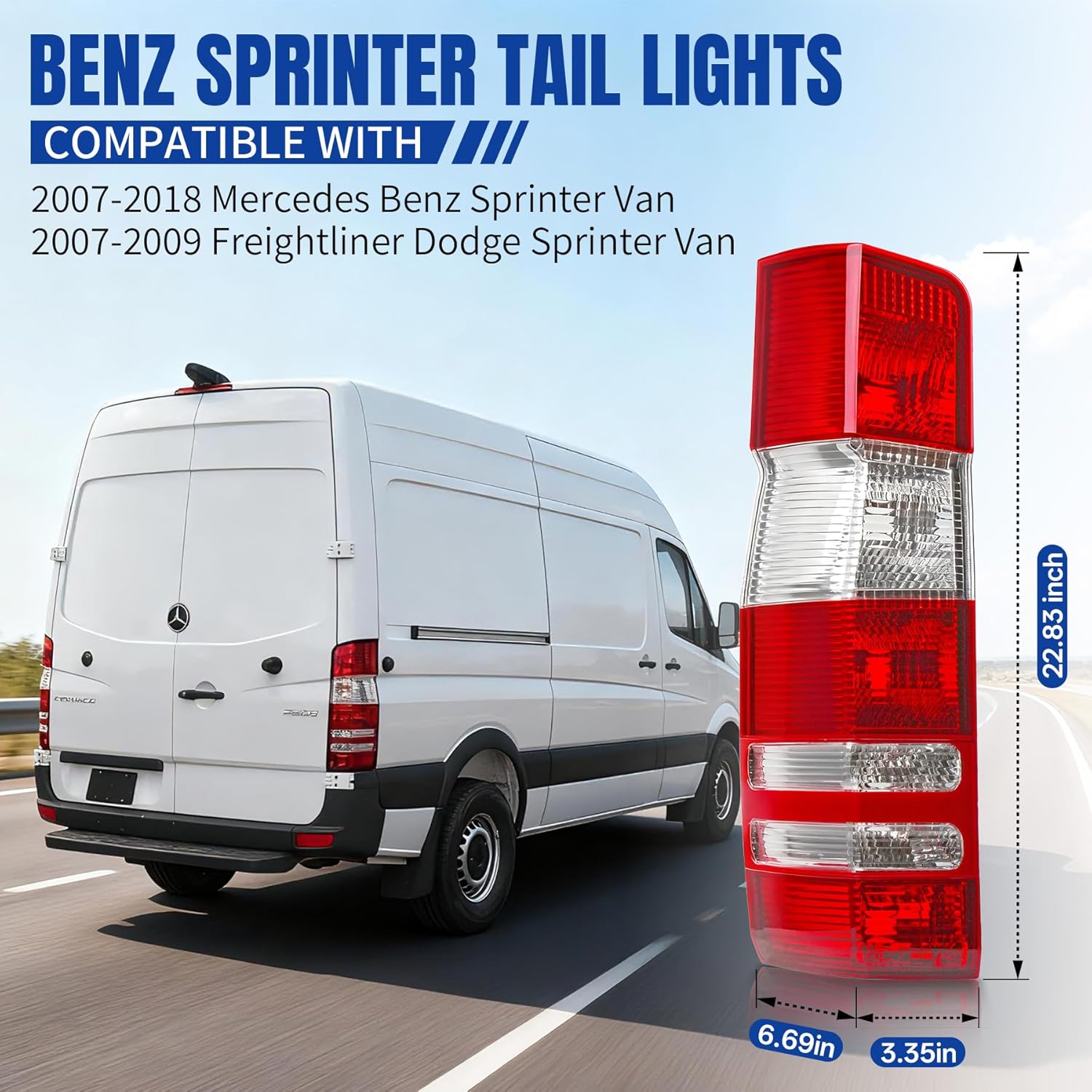 Replacement Driver Side Tail Light Without Circuit for 2007-2018 Mercedes Sprinter Van and 2007-2009 Freightliner Sprinter Van, Taillights, Left Rear Brake Lamp w/o Bulbs