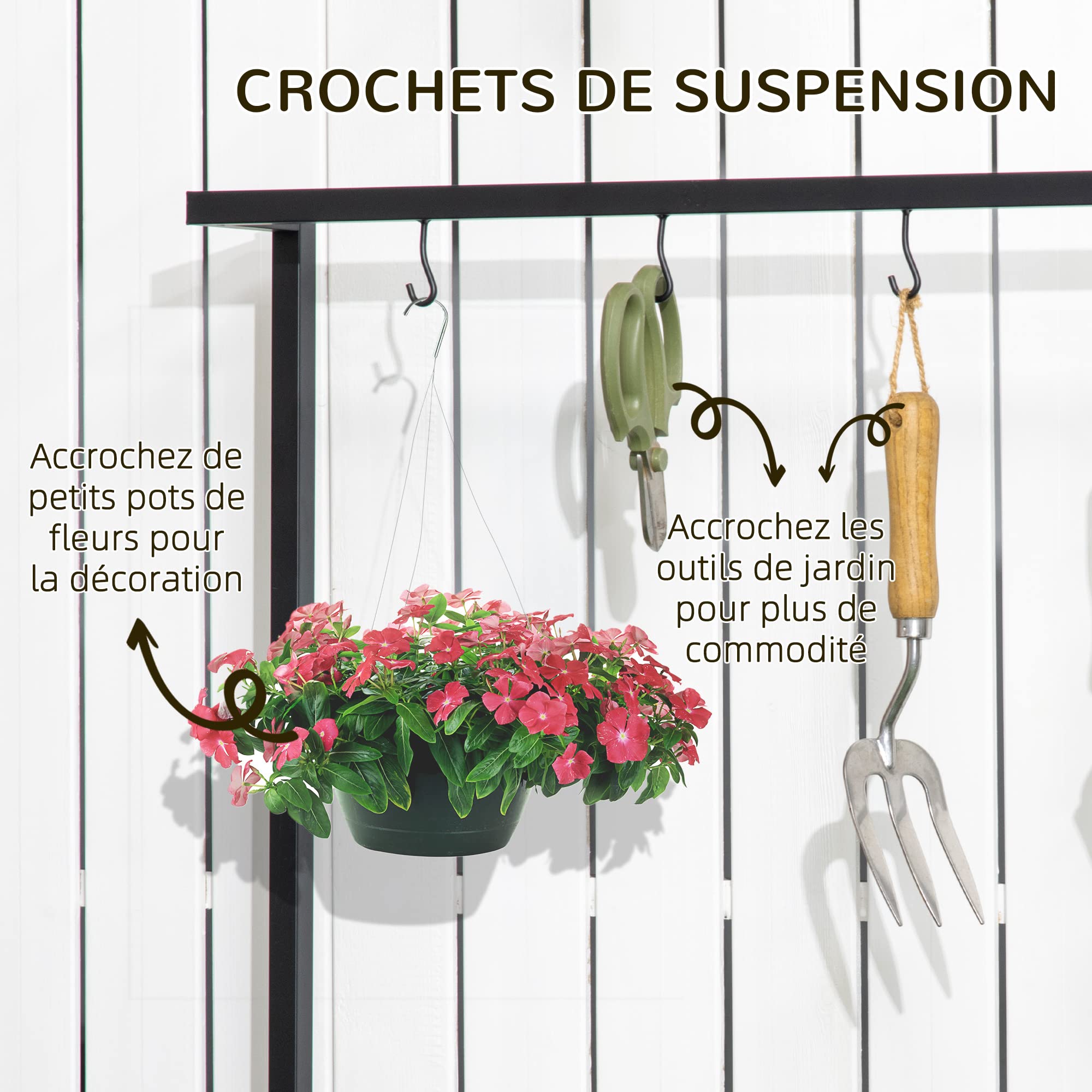 Outsunny Porte Plante Suspendue en Bois 3 Niveaux Barre Support 80x36x174cm