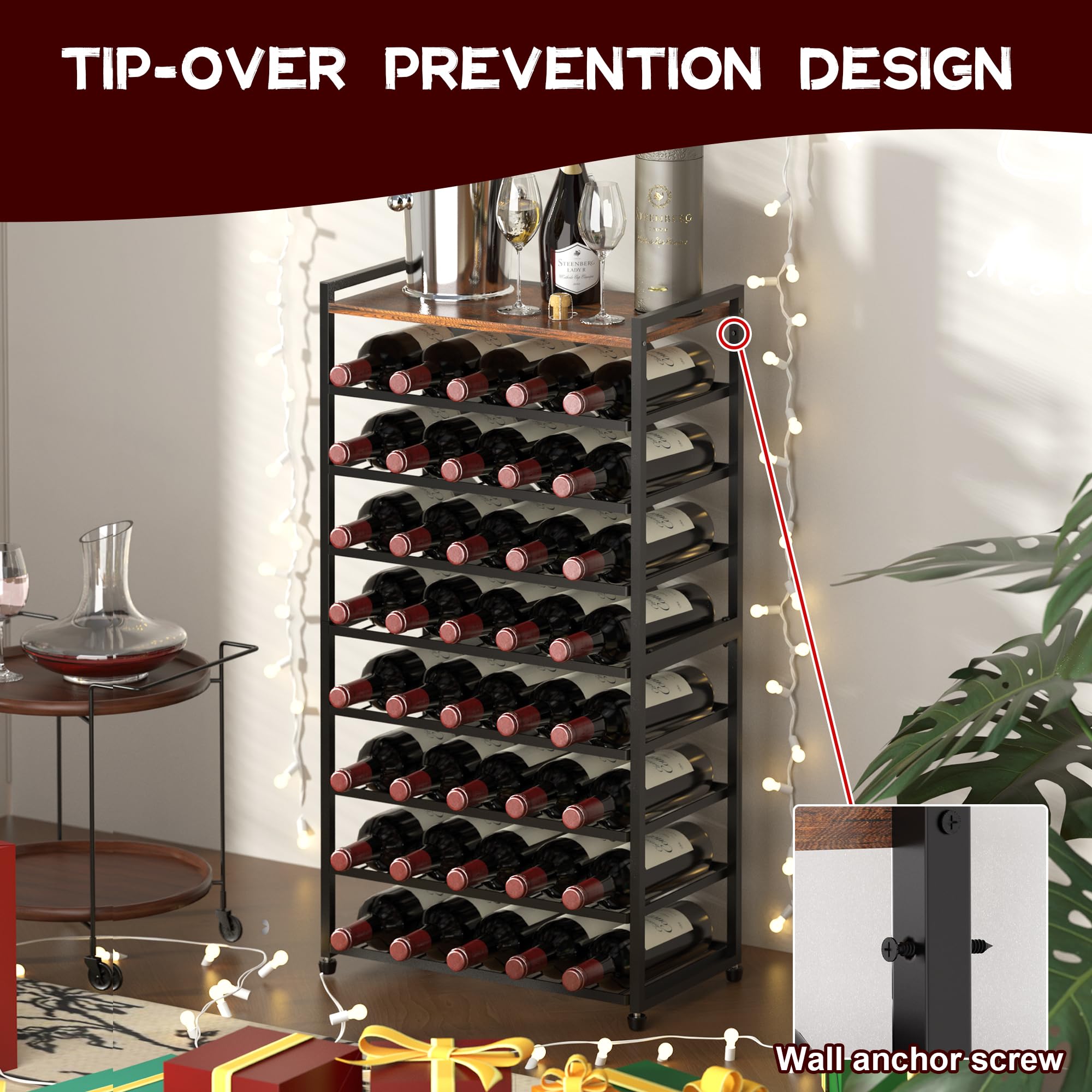 Estante de vino para 40 botellas, 8 niveles, metal, soporte de exhibición para cocina y bar