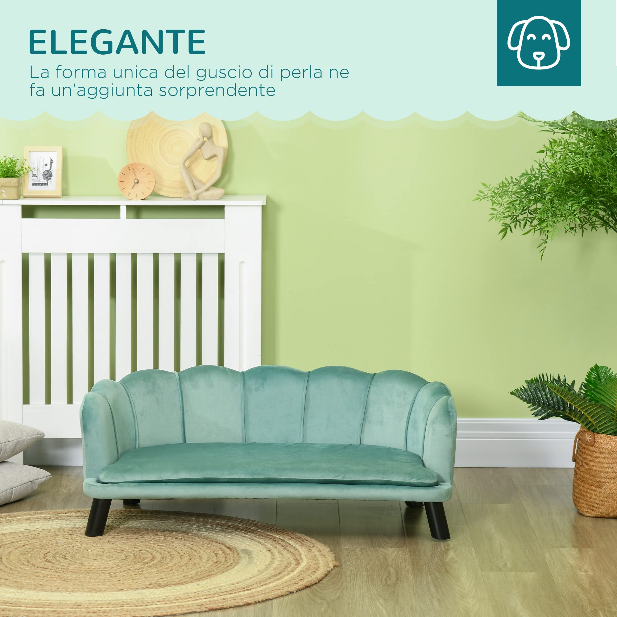PawHut Divano per Cani Taglia Medio-Grande max. 32kg con Rivestimento Verde Sfoderabile e Lavabile