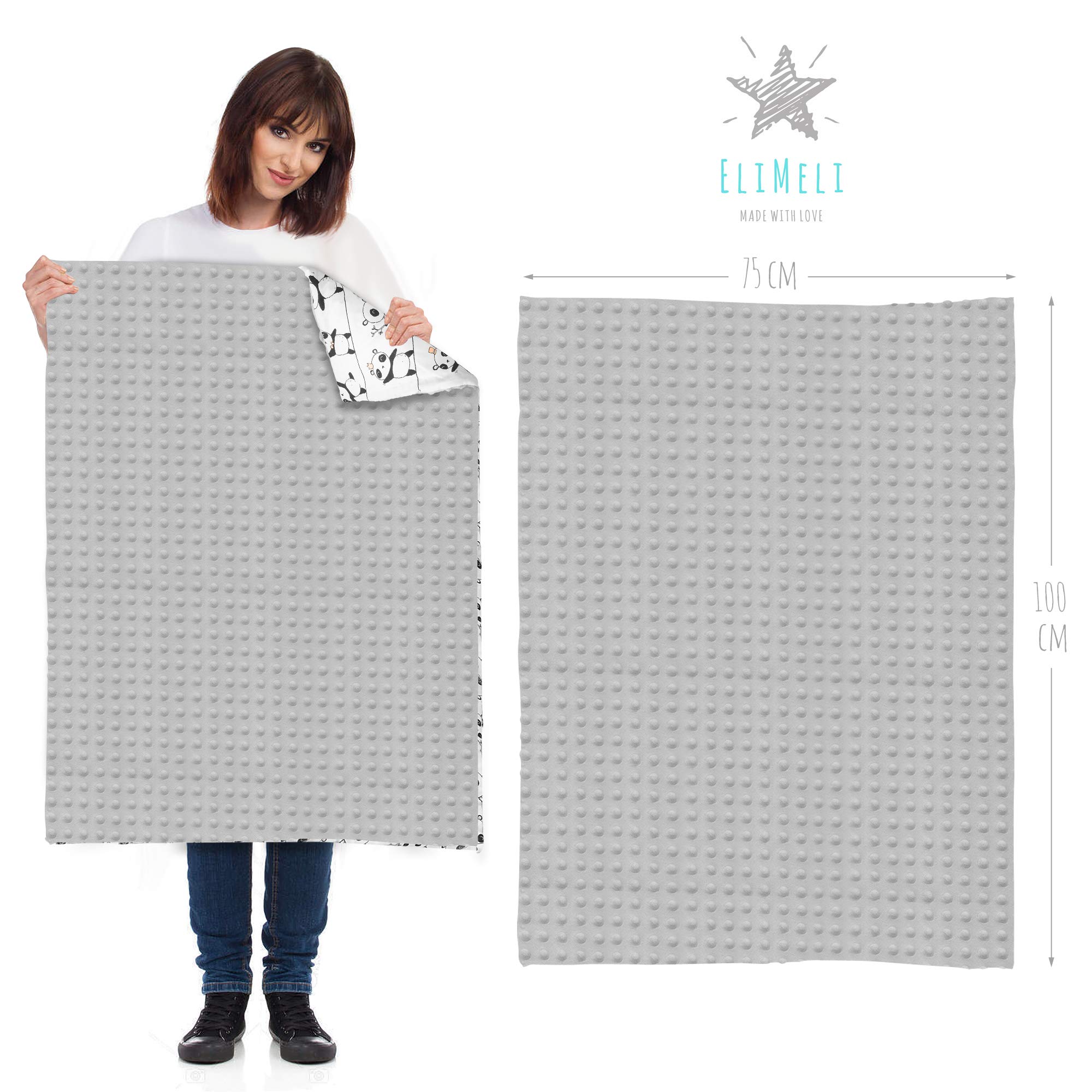 EliMeli Couverture Minky pour bébé, de qualité supérieure, super douce, en polaire et coton, à pois, avec rembourrage, 75 x 100 cm