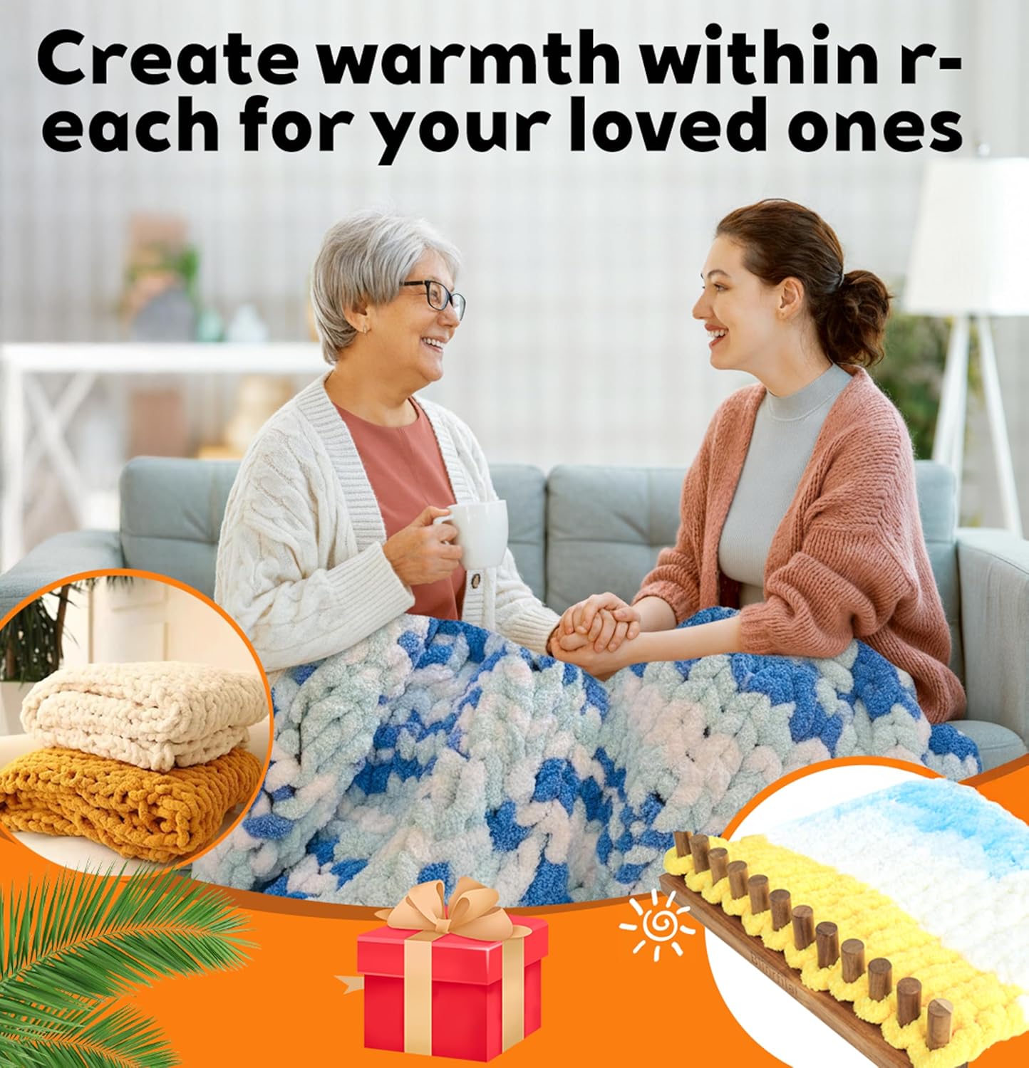 Wooden Chunky Blanket Loom Chunky Yarn Loom, Hand Knitting Loom Large 48 Inch with 36 Wooden Pegs - Adjustable Portable Design, DIY Beginner Friendly & Gift for Mom, Wife, Girlfriend（16 in*3）