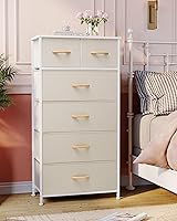 Vista 7 de Crestlive Products Cómoda para dormitorio, torre de almacenamiento alta y delgada, marco de acero resistente, parte superior de madera, cubos