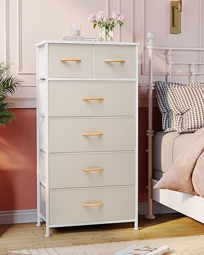 Miniatura 7 de Crestlive Products Torre de almacenamiento vertical para aparador, marco de acero resistente, parte superior de madera, cubos de tela fáciles de