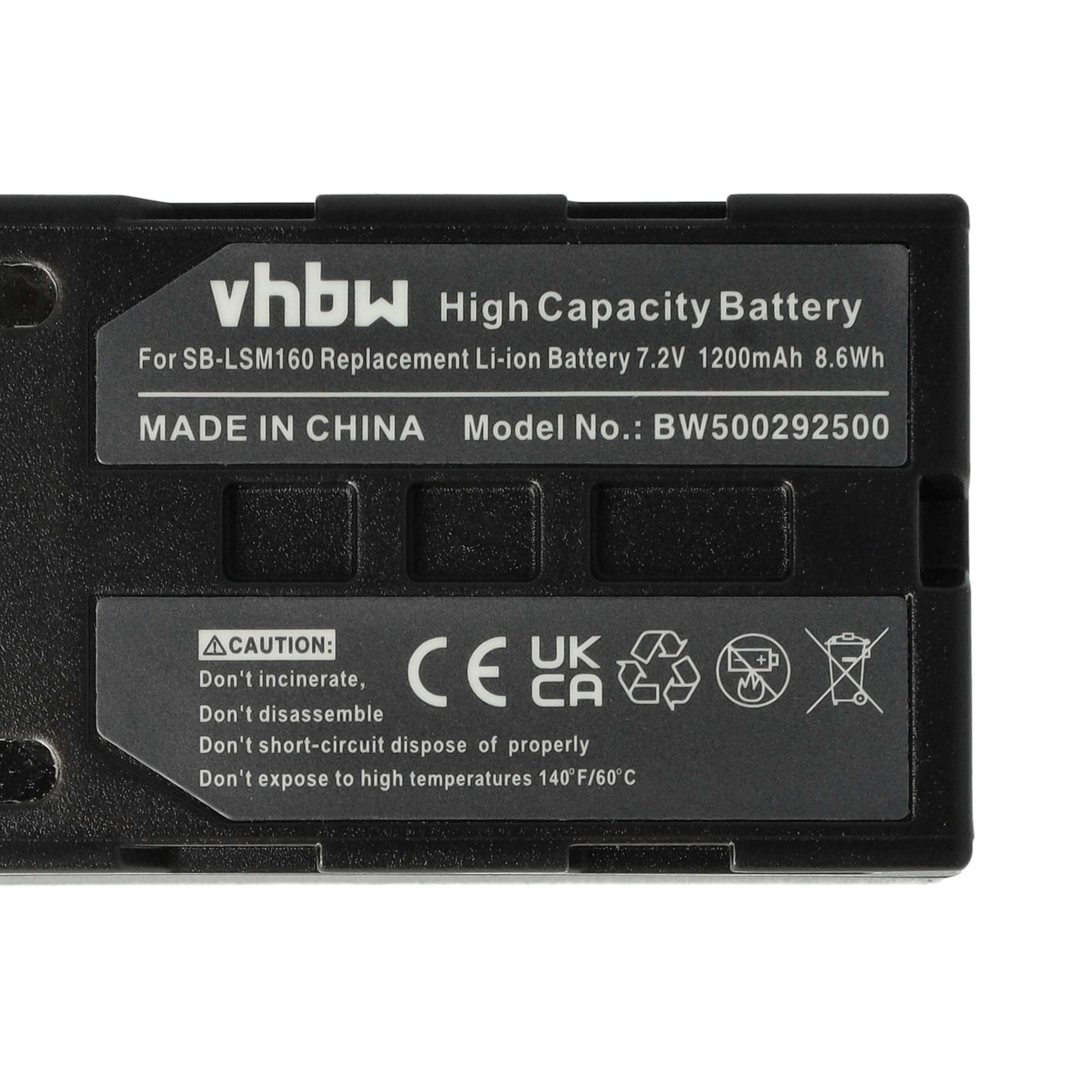 vhbw Batterie Compatible avec Samsung VP-DC171W | VP-DC171, VP-DC165W, VP-DC163, VP-DC161W, VP-DC161 caméra vidéo caméscope (1200mAh, 7,2V, Li-ion)