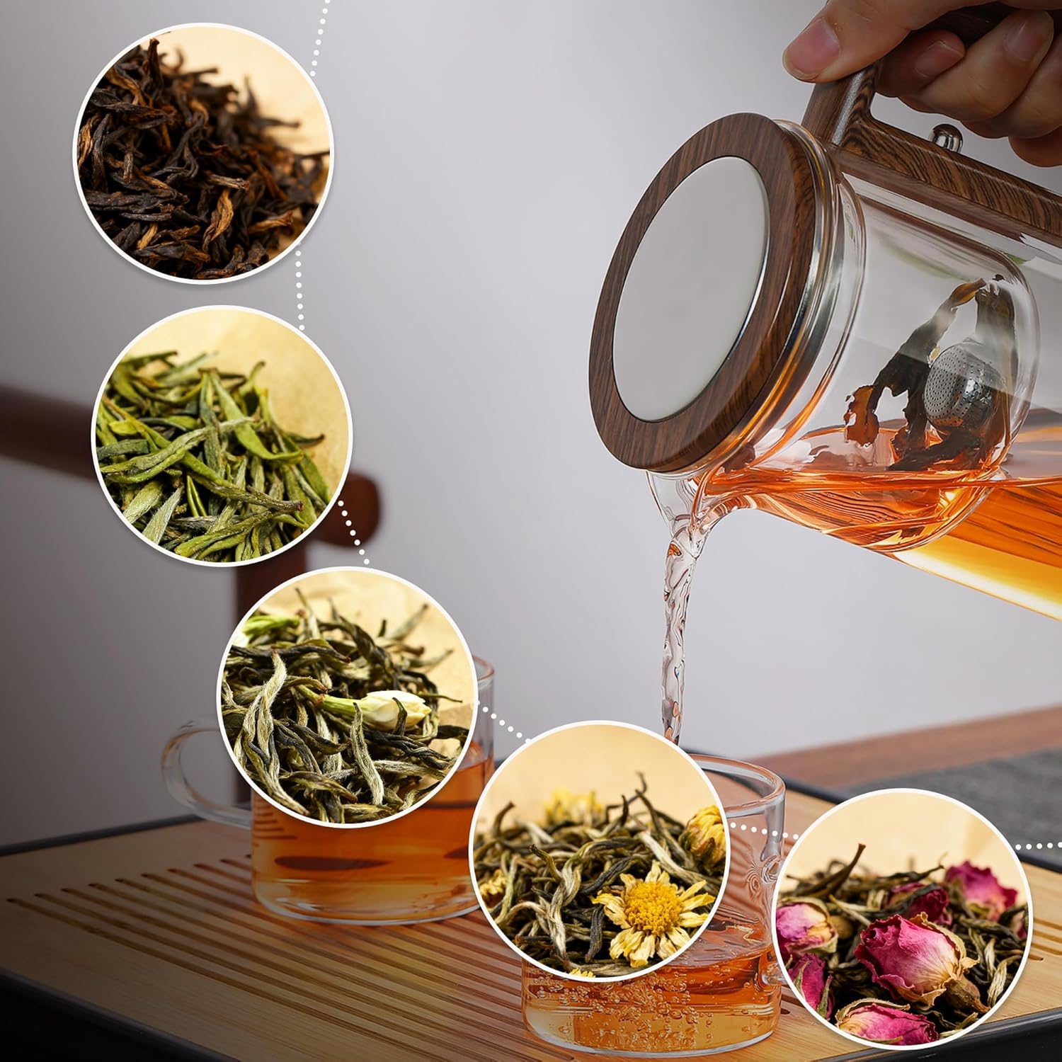 MACTANO Enchant Series Glass Magic Teapot with Magnetic Infuser, Modern Personal Tea Pot for Loose Leaf Tea Visual Brewing Easy Clean - 20.12 oz - Image 6