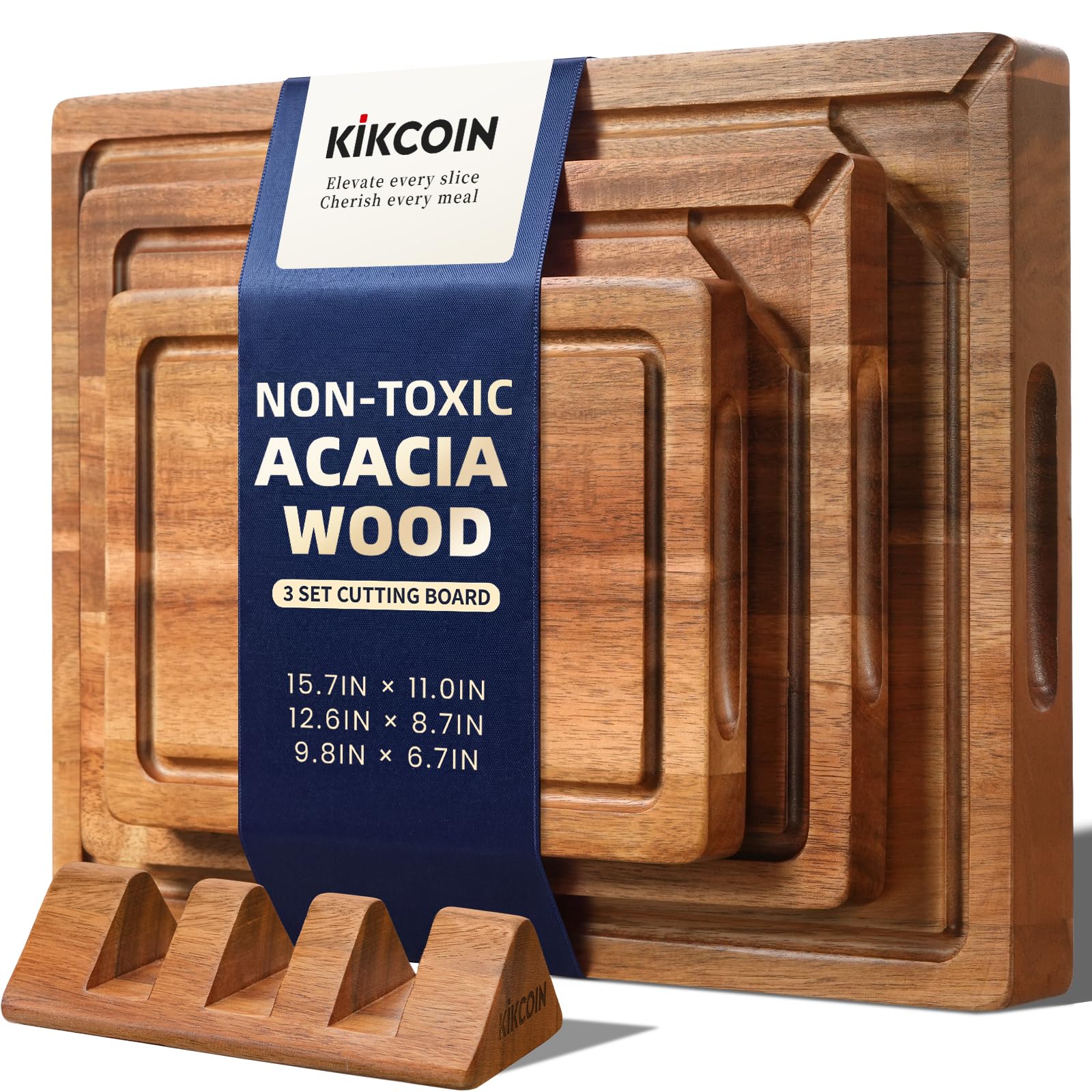 Amazon.com: Kikcoin Food Safe Acacia Wood Cutting Board Set
