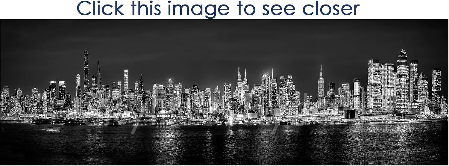 PHOTOSBYJON New York City 2022 Manhattan Midtown Skyline UNFRAMED PRINT Poster Photo Night Black & White BW NYC 11.75 inches x 36 inches Photographic Panorama Print Picture image 4