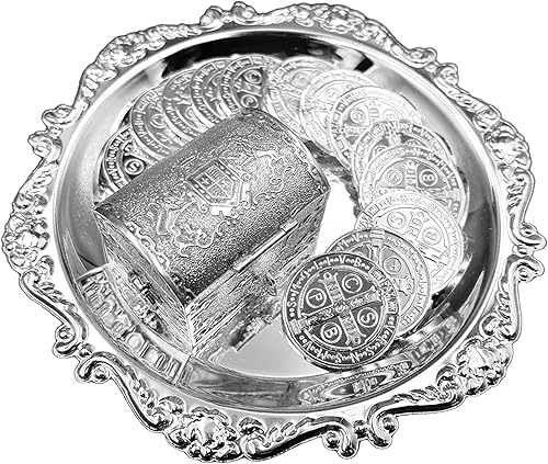 Miniatura 1 de NH Monedas de unidad de boda chapadas en plata con bandeja y caja del tesoro, recuerdos clásicos de ceremonia de Arras, hermoso juego de regalo