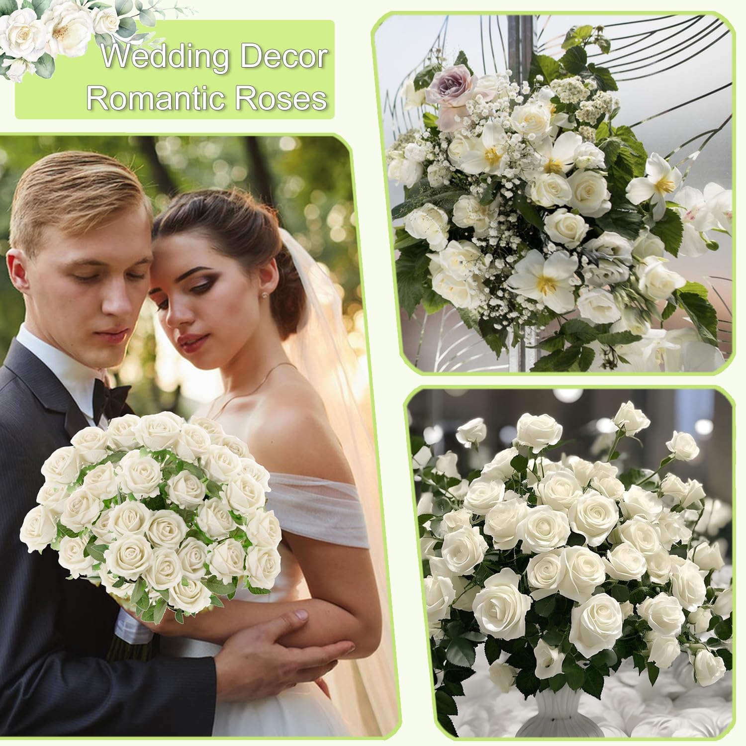 15Pcs Pearl White Roses Artificial Flowers Fake Roses Long Stem Velet Rose Silk Flowers for Home Wedding Decoration (Pearl Roses,White) - Image 3