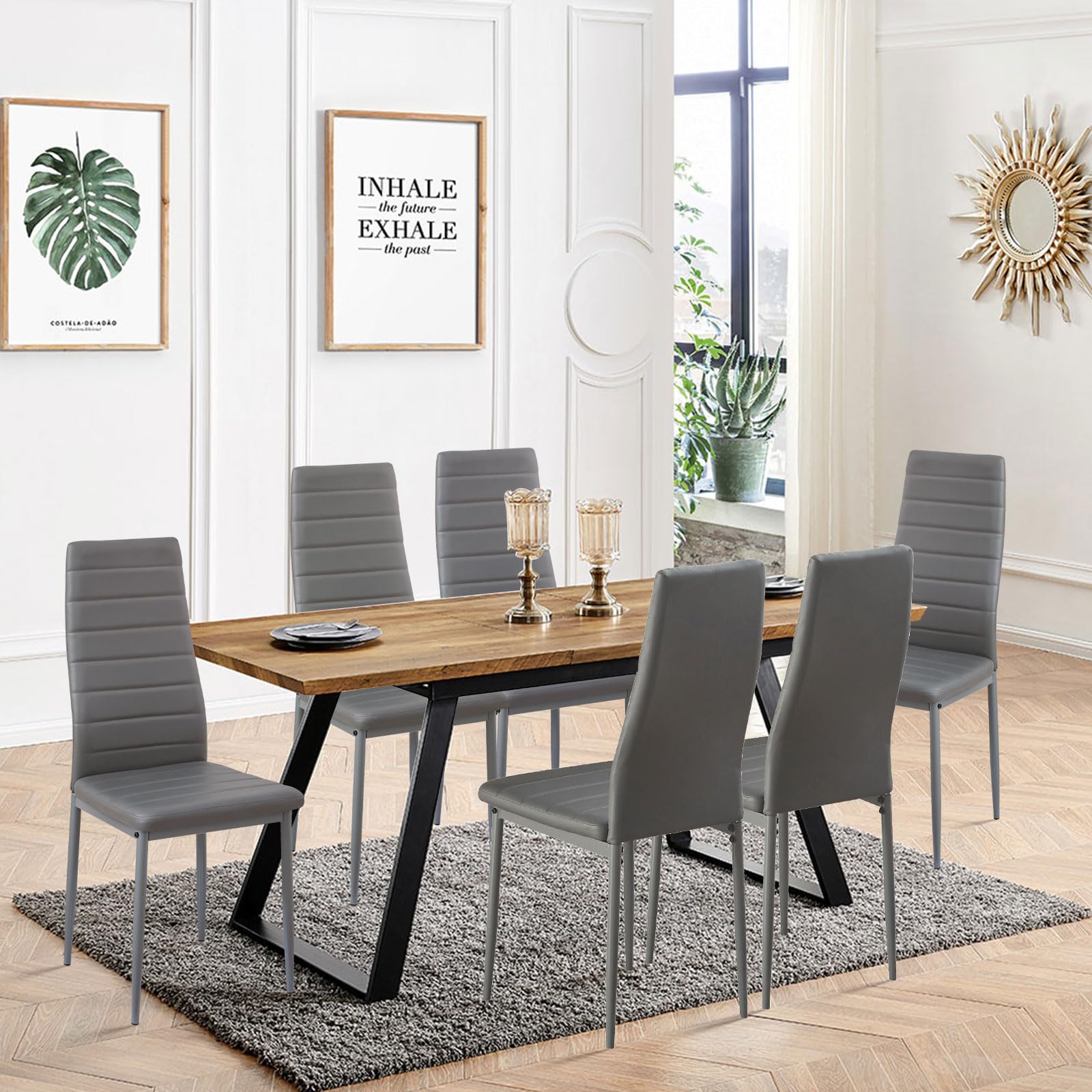 buybyroom set 6 sedie sala da pranzo grigie, sedie cucina moderne con gambe in metallo sedie imbottite, Semplici da montare adatto per sala da pranzo, soggiorno, cucina