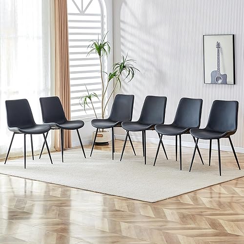 Juego de 6 sillas de comedor, modernas sillas de comedor de cocina, sillas laterales tapizadas para comedor en piel sintética, respaldos de gamuza y