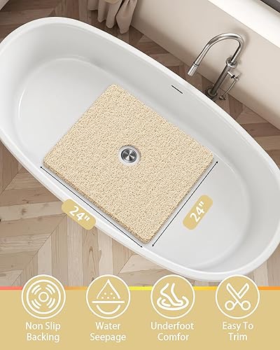 Miniatura 2 de Tapete de ducha cuadrado antideslizante beige de 24 x 24 pulgadas para bañera y ducha, tapete de baño antideslizante para superficies texturizadas