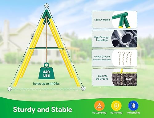 Miniatura 3 de Osoeri - Juegos de columpios para patio trasero 6 en 1, juegos de columpios de metal resistentes para patio trasero con 2 columpios, escalera de