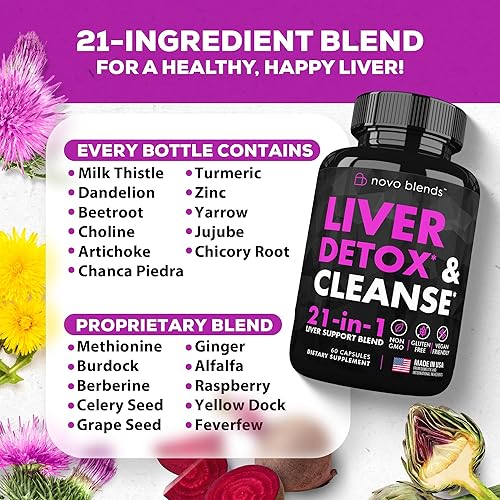 Miniatura 6 de Novo Blends Liver Cleanse Detox & Repair Support - Suplemento de apoyo hepático a base de hierbas, fórmula de desintoxicación del hígado de cardo