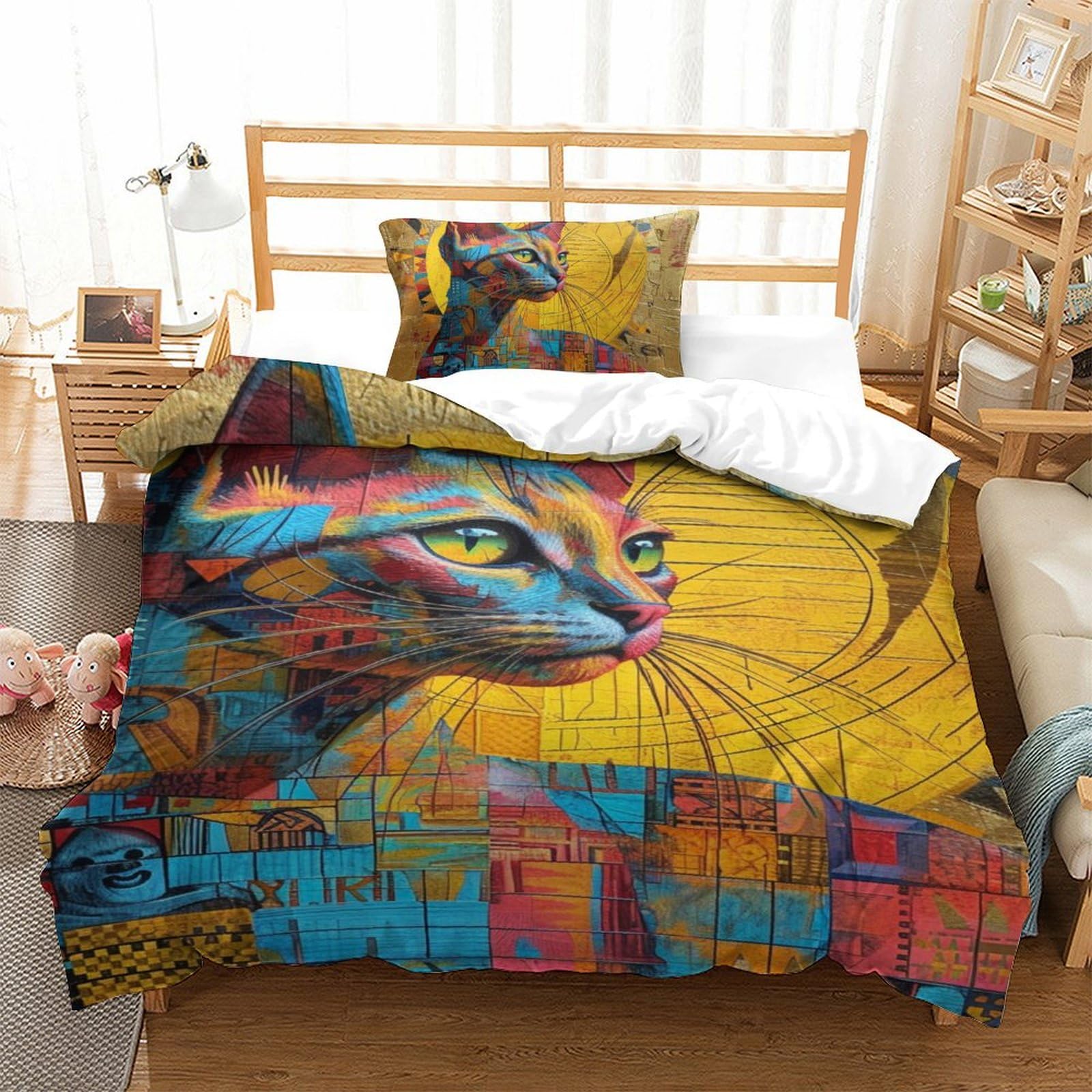 Housse de couette chat 3D microfibre pour chambre d'enfant cocooning