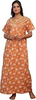 GLAMORAS Women Lizzy Bizzy Printed Maxi Gown with Side Pocket | Nighty Night Dress Gown for Women, Size: L & XL Price In India
