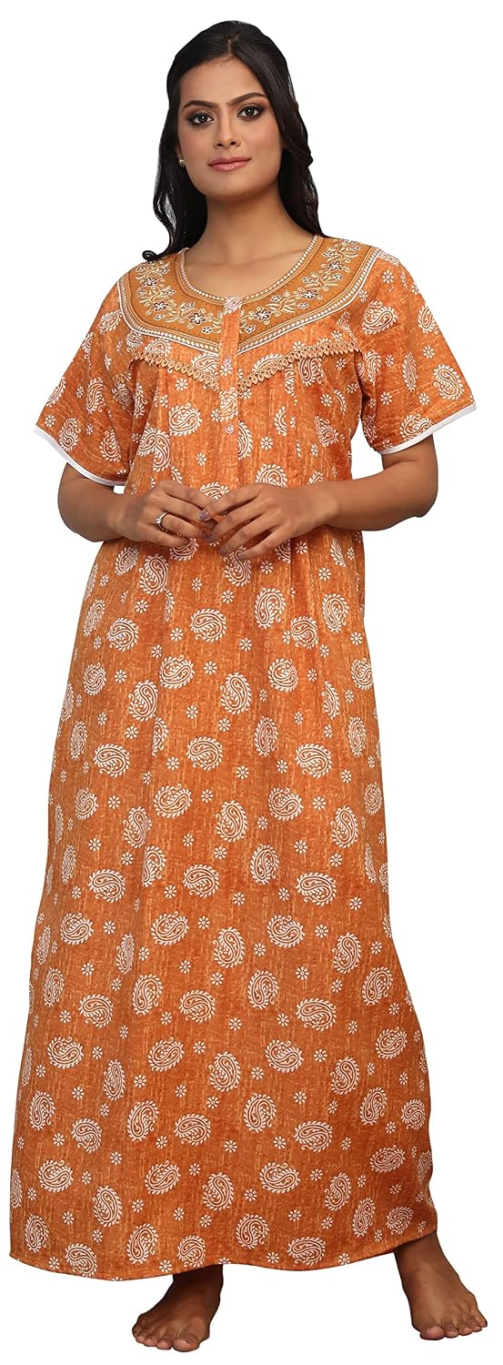 GLAMORAS Women Lizzy Bizzy Printed Maxi Gown with Side Pocket | Nighty Night Dress Gown for Women, Size: L & XL - Review, Price and Buying Guide