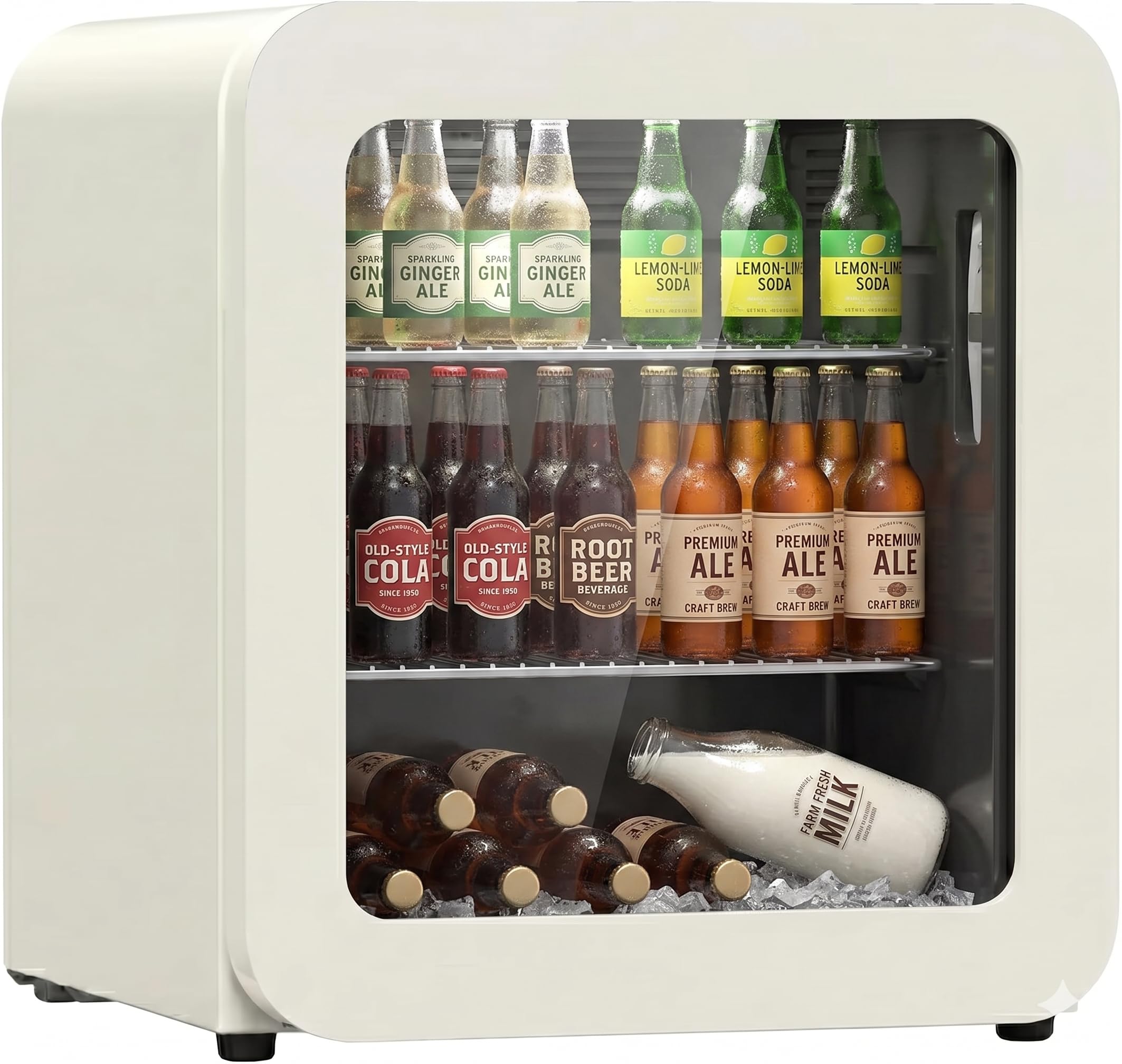 °CUBES Retro Kühlschrank 48L Creme – Kompakter Mini Kühlschrank für Zuhause, Büro, Kiosk & Gastronomie – Leiser Getränkekühlschrank für Küche, Home Office, Gaming Room & Hotel