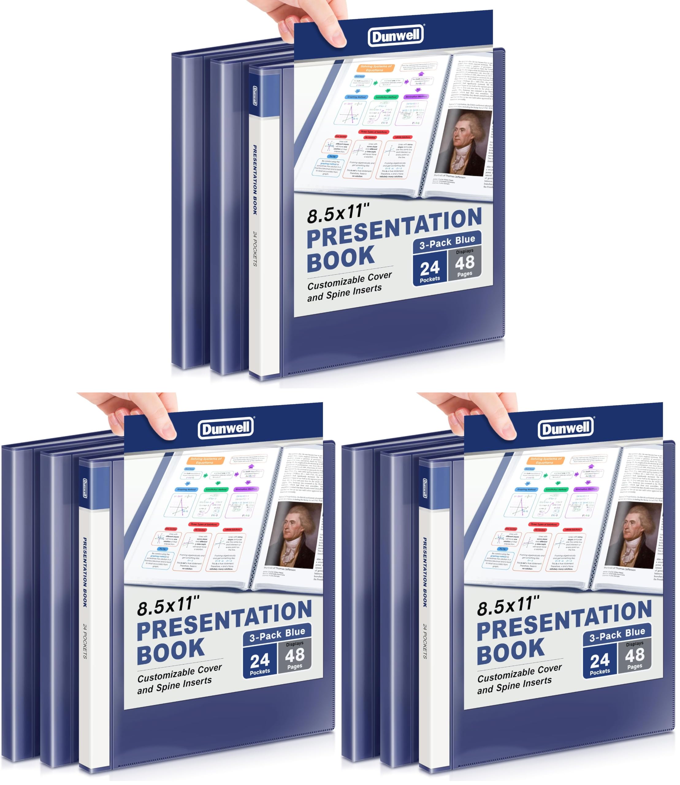 Dunwell Presentation Binder 24-Pocket, Displays 48 Pages, 8.5x11 Portfolio Binder with Plastic Sleeves, Storage and Organizer for Documents, Certificates, Projects, Photos (9 Pack, Blue)