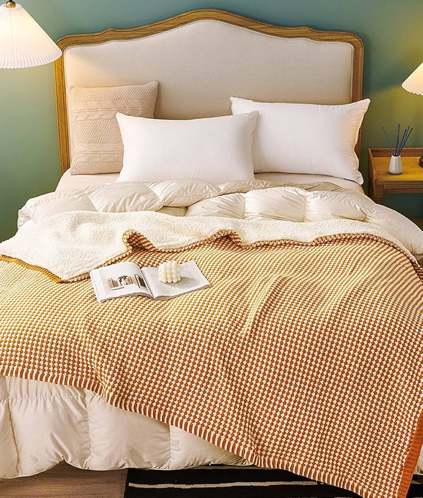 ベッド用ブランケット、ソファベッドブランケットの上に暖かいスローブランケット、冬用スローブランケット、北欧の二重層の厚いイミテーションカシミアブランケット、ソファブランケット、昼寝用ブランケット