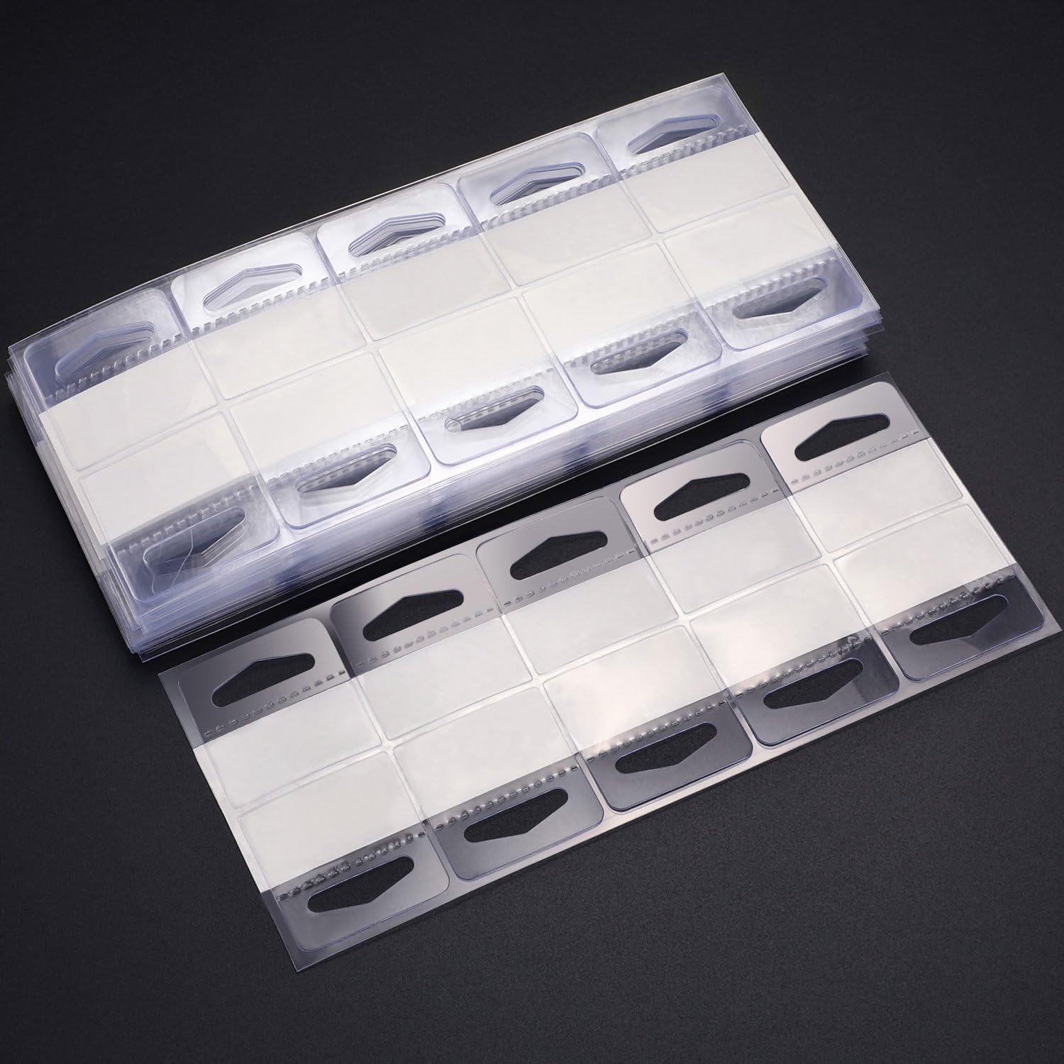 Adhesive Hanging Tags 1-1/2 by 1-1/2 inch Slot Hole Display Hang Tabs Clear Plastic Hanging Tags Folding Tabs for Store Retail Display (600)