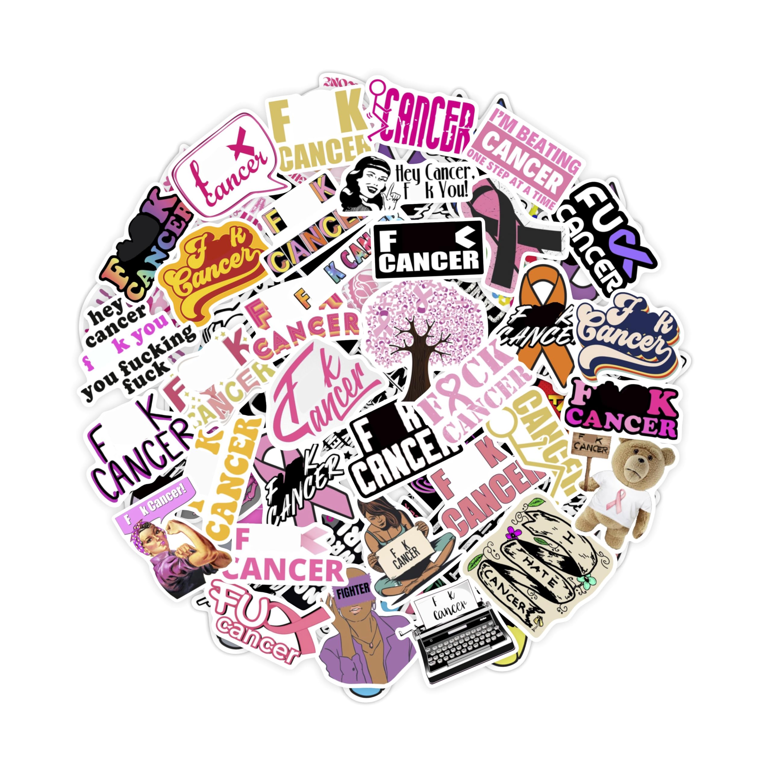 Autocollants F_ck le cancer en vinyle imperméable BulbaCraft pour bouteille et ordinateur x100