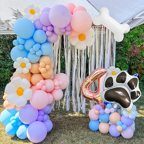 Miniatura 7 de Kit de arco de globos azules, 140 globos de color azul pastel, rosa, morado, rubor, con patas de perro, globos de aluminio para niños y niñas,
