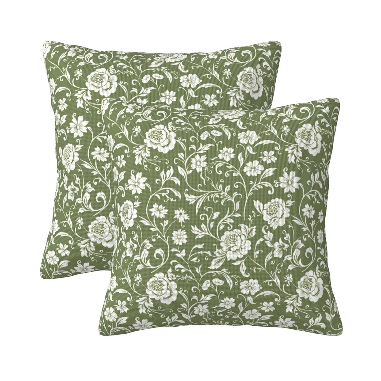 KiuLoam Sage Green Floral Pillow Covers 18x18 Set of 2 Country Vintage Flower Block Print Decorative Throw Pillow