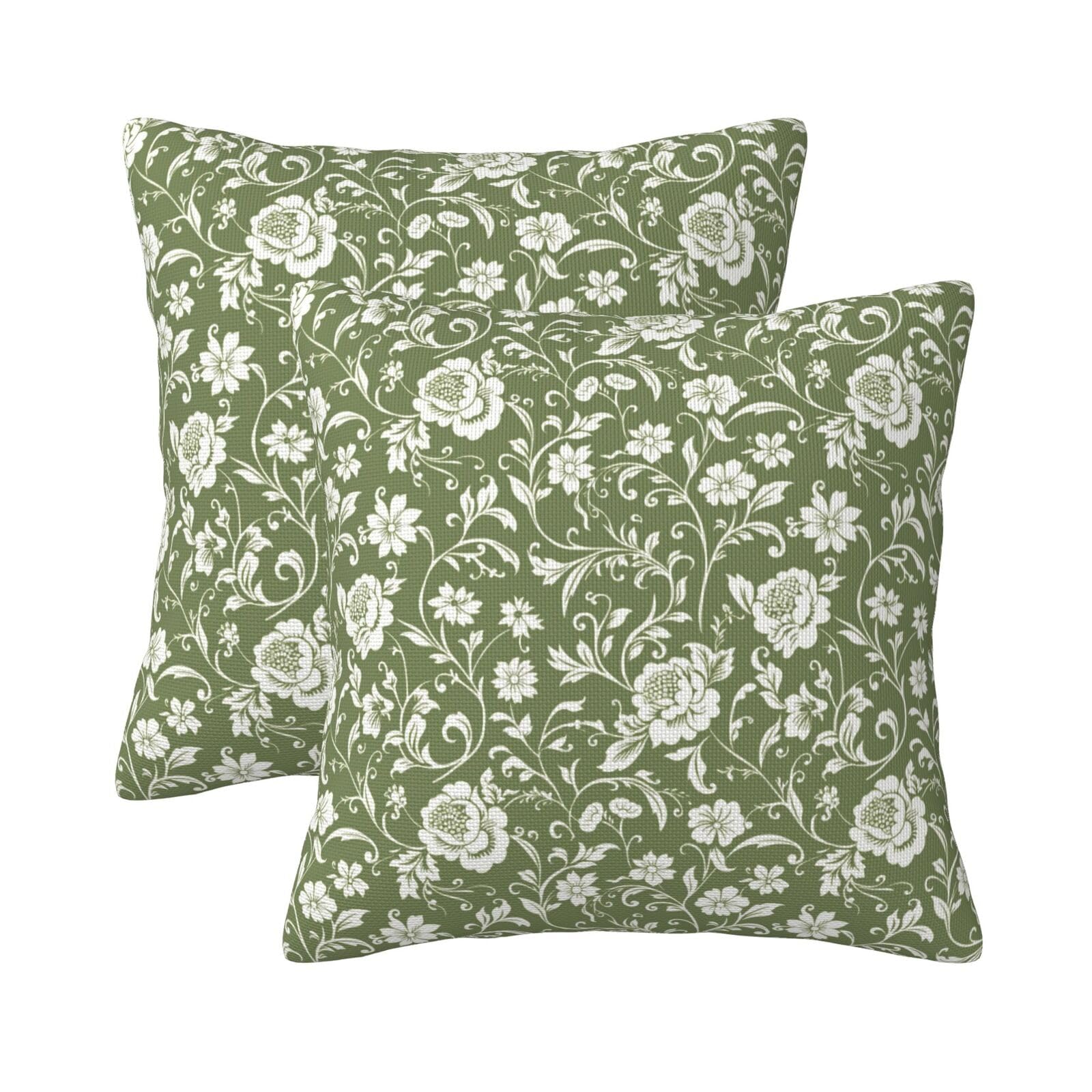 KiuLoam Sage Green Floral Pillow Covers 18x18 Set of 2 Country Vintage Flower Block Print Decorative Throw Pillow