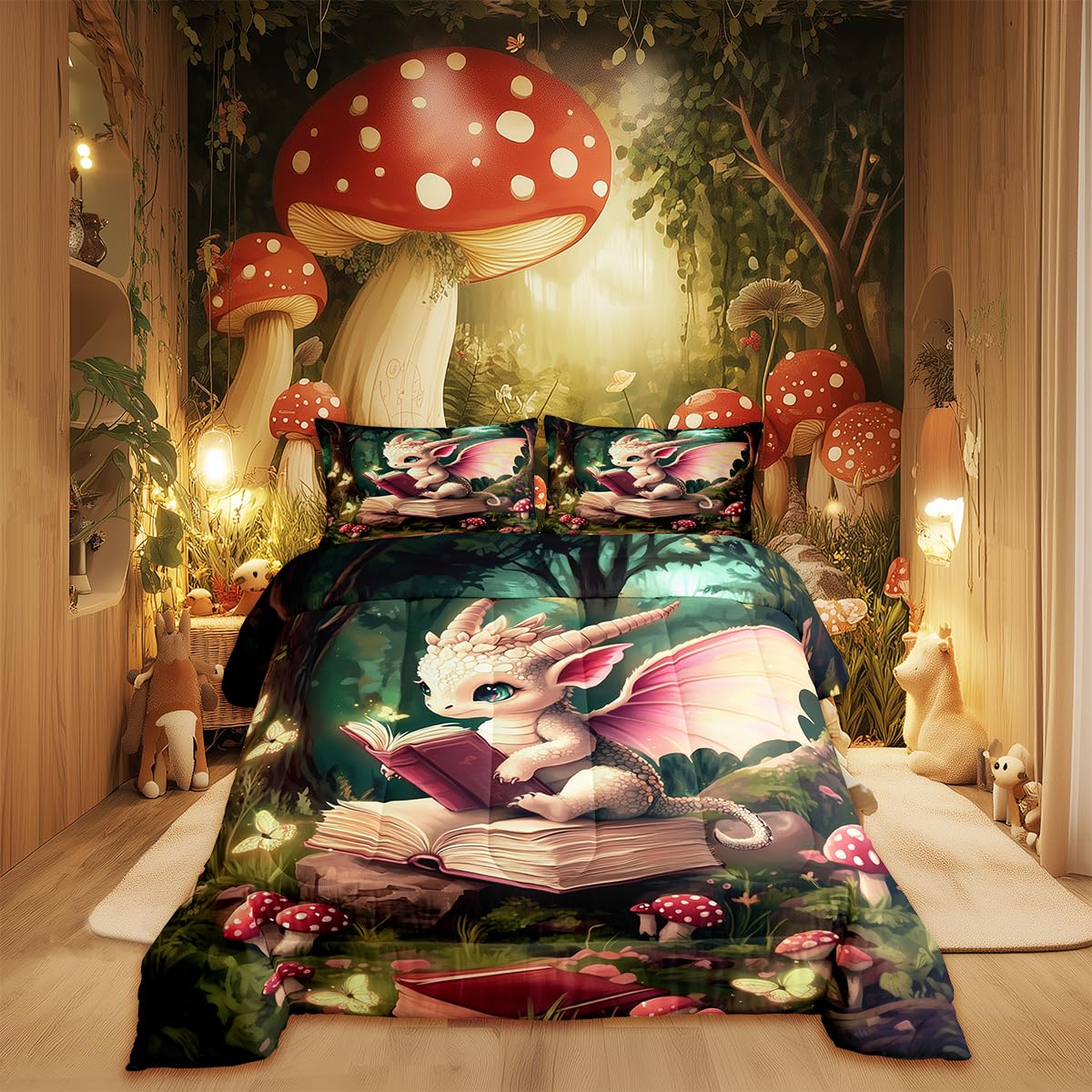 Magical Dragon Wildlife Duvet Cover Set - Toddler Size Kids Bedding With Pillowcase, No Comforter Included