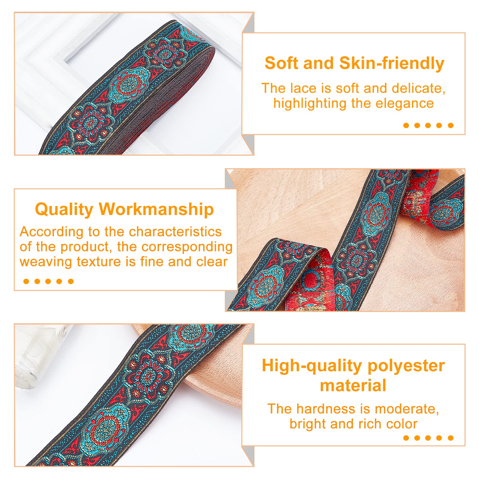 PH PandaHall Jacquard-Band Mit Blumenmuster – 9,1 M Lang, 3,8 Cm Breit, Zum Nähen & Basteln