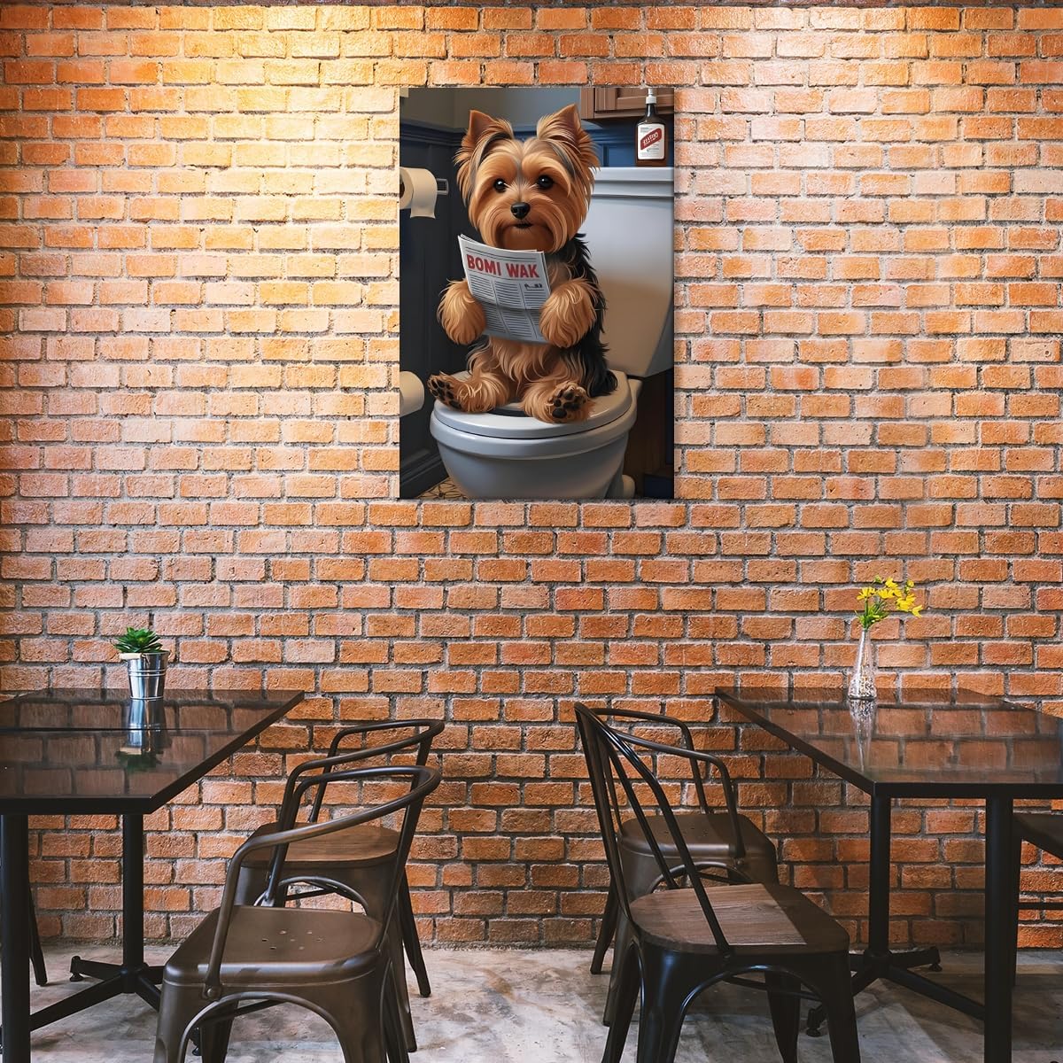 Bathroom Wall Decor Art Funny Silky Terrier Dog in Toilet Reading Newspaper Canvas Print Poster Pet Lover Gift Home Dog Theme Room Aesthetics Humorous Animal pictures 8x12inch Unframed - Image 3